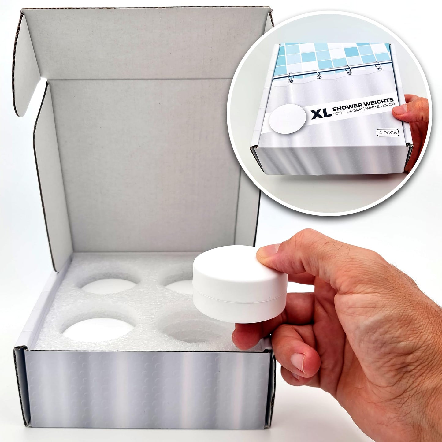 XL & Extra Heavy Powerful Anti-Billowing Magnetic Shower Curtain Weights for Splash-Free Bath Experience - 360° Silicone Wrapped - Will Never Rust - Prevent Curtain from Blowing | 4 XL Pairs | White