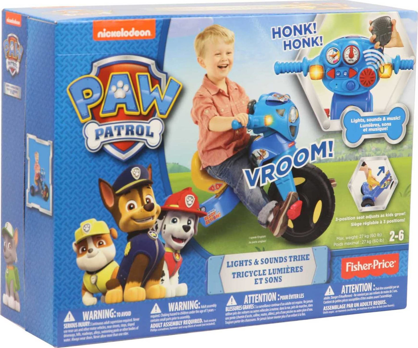 Fisher-Price Toddler Tricycle PAW Patrol Lights & Sounds Trike, Toy Bike with Handlebar Grips & Storage for Outdoor Play Kids Ages 2+ Years