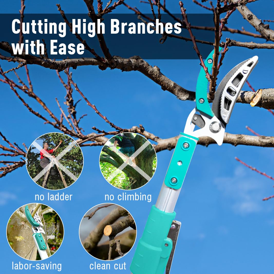Altdorff Tree Pruner Extendable, Tree Trimmers Long Handle Pruner, Extra Length to 10ft, Telescopic Pole Pruner with Rotate Head, Smooth Clean Cut, Ideal For Removing High Branches and Fruit Picking