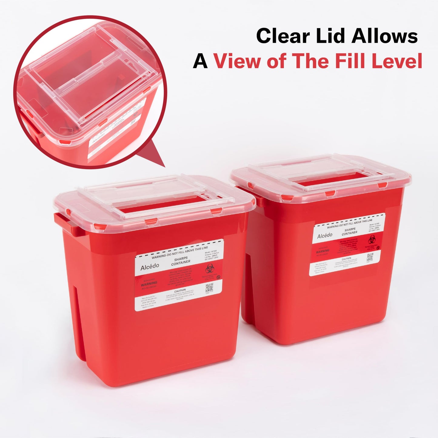 Alcedo Sharps Container for Home Use 2 Gallon (5-Pack), Biohazard Needle and Syringe Disposal, Professional Medical Grade