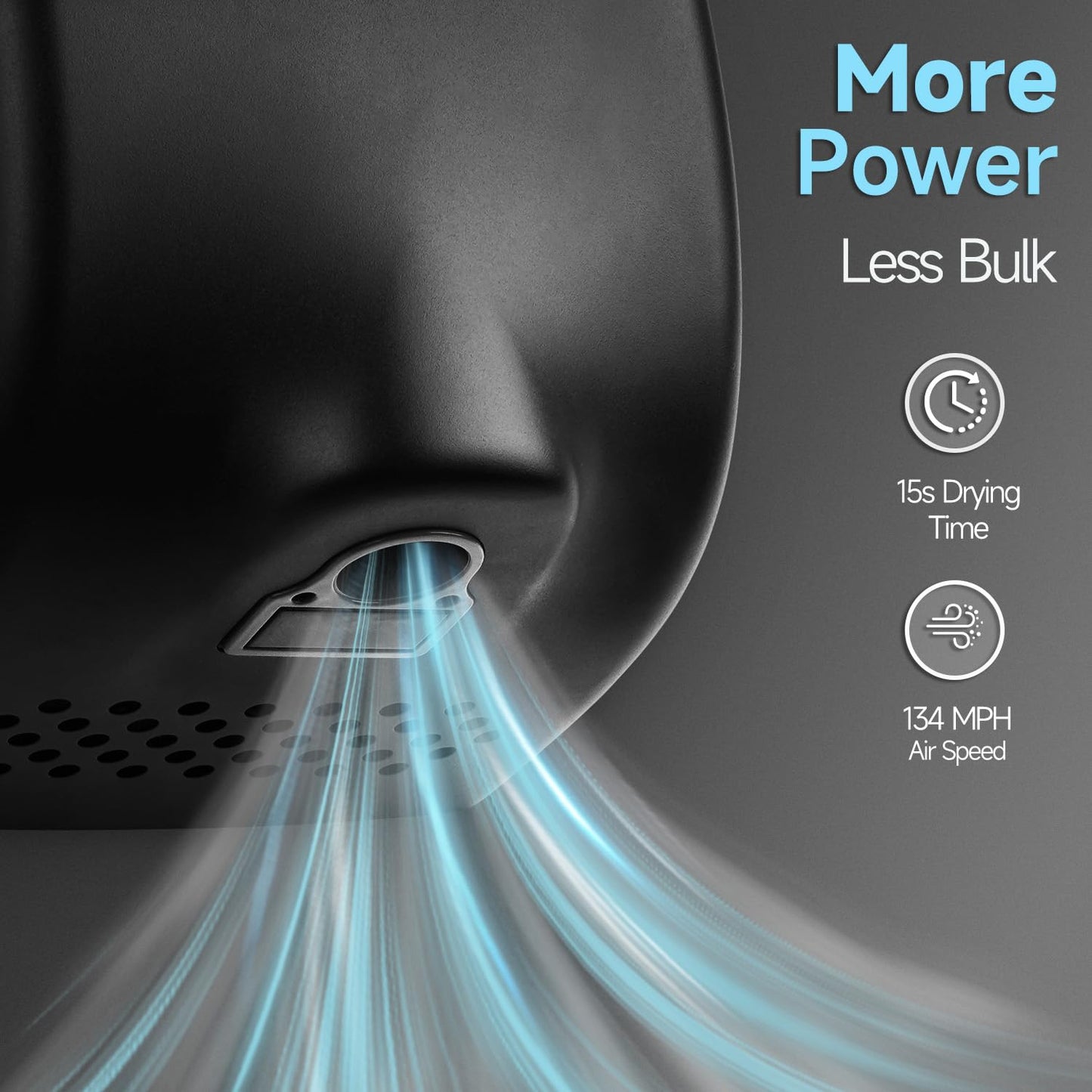 anydry Compact Hand Dryer, High-Speed 1350W Airflow, Matte Black Finish, Space-Saving for Commercial & Home Use, Model 2803Y