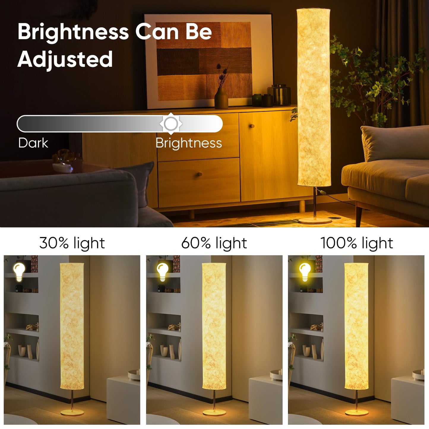 58 inch Soft Light Floor Lamp Simple Design Morden 3 Color Lighting Remote Control,LED lamp with Tyvek Fabric Shade,Brightness Adjustable for Living Room Bedroom Game Room