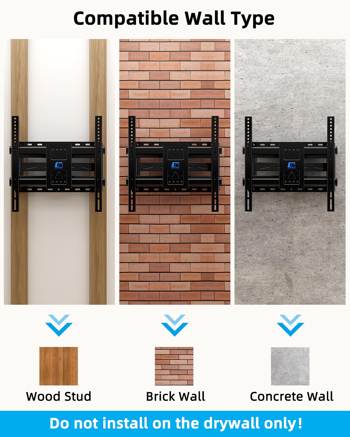 HOME VISION Full Motion TV Wall Mount with Soundbar Bracket for 32-70 Inch TVs, Articulating Dual Arms, Swivel and Tilt, Fits 8" 12" 16" Stud, Max VESA 400x400mm, up to 132lbs