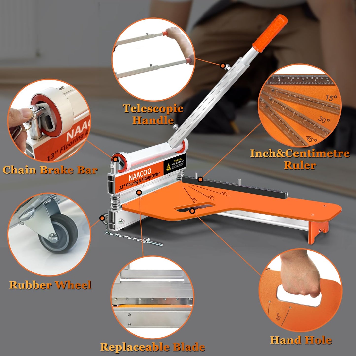 Laminate/Vinyl Floor Cutter, 13” Vinyl Plank Cutter with Wheel – Just 1 Step Meet Angle&Length Cutting, Flooring Tools - Cuts Laminate Floor, Engineer Wood, LVP/T, VCT, SPC, WPC