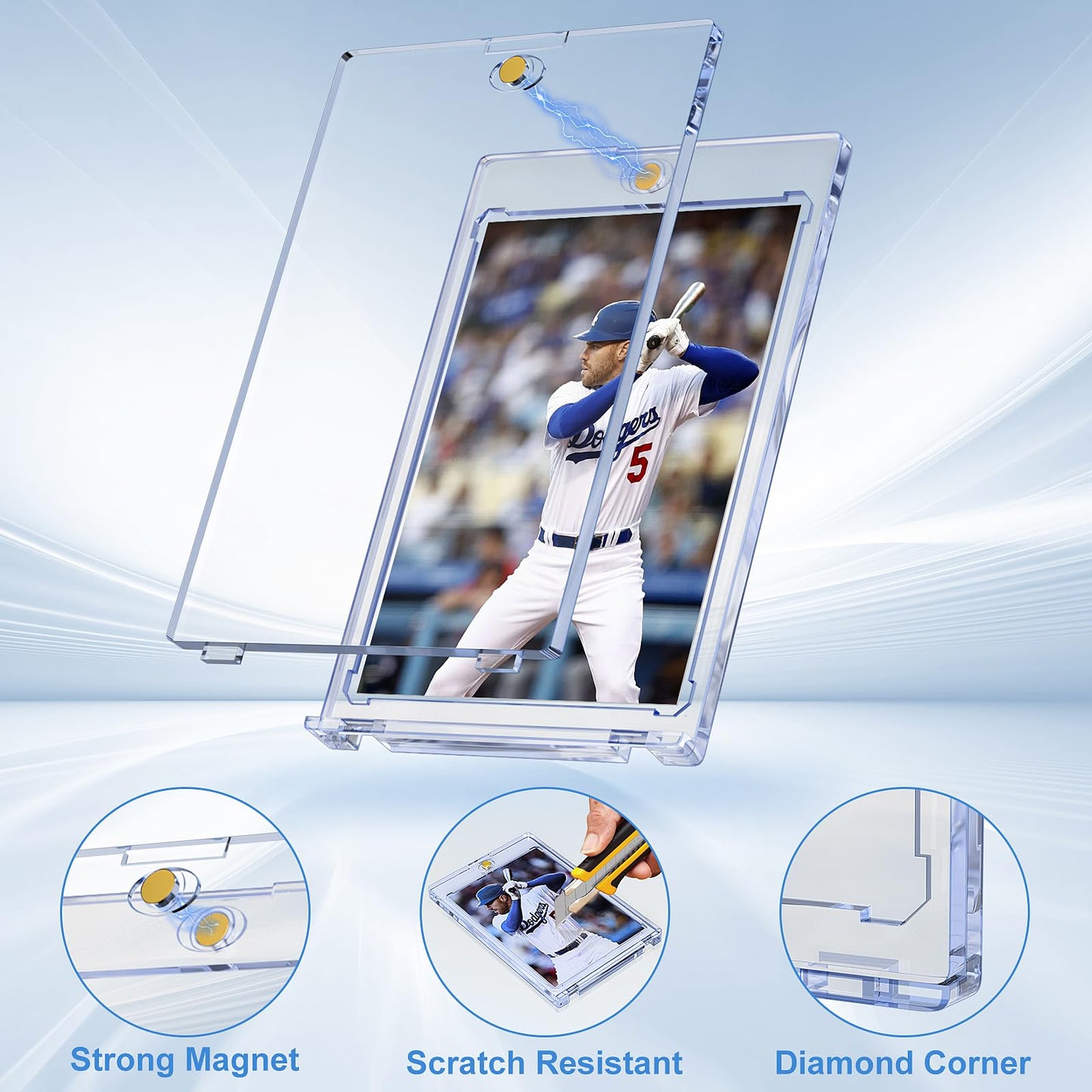 50ct Magnetic Card Holder for Trading Cards, 35pt Ultra Clear Baseball Card Holder, Hard Plastic Protectors for Sports and Game Cards