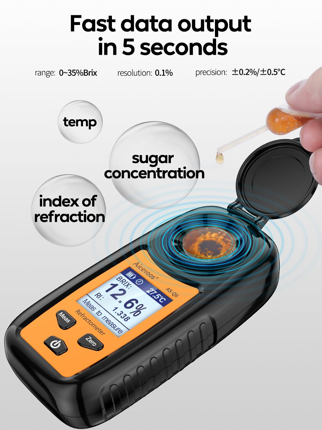Aicevoos Digital Sugar Brix Refractometer brix Meter Automatic Temperature Compensation Range 0-35%,±0.2% Precision, Perfect for Fruits, Juices, Vegetables, Drinks and Coffee