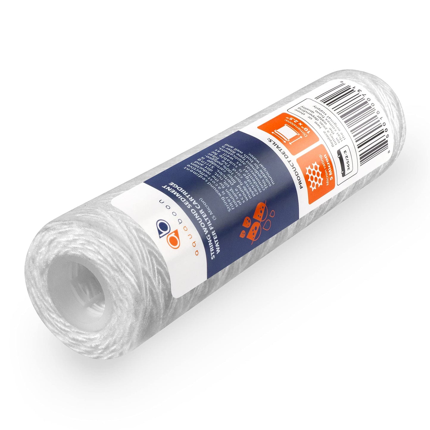 Aquaboon Whole House 5 Micron 10 x 2.5 String Wound Sediment Water Filter Cartridge Replacement Compatible with Well Water Filter WHKF-WHSW, 6-Pack