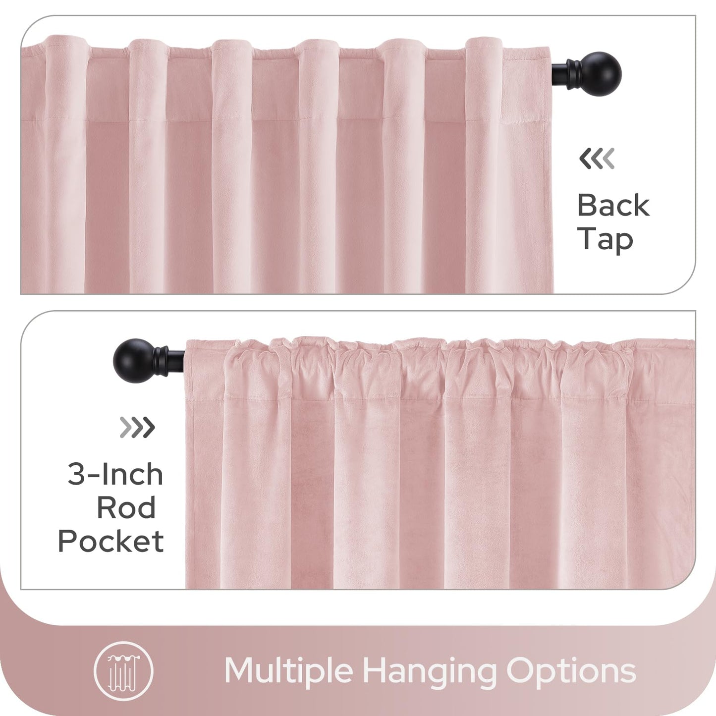 HOMEIDEAS 100% Blackout Pink Velvet Curtains, Thermal Noise Reduction Luxury Velvet Curtains for Bedroom Preppy Room Decor, Living Room, 52 X 84 Inch, 2 Panels