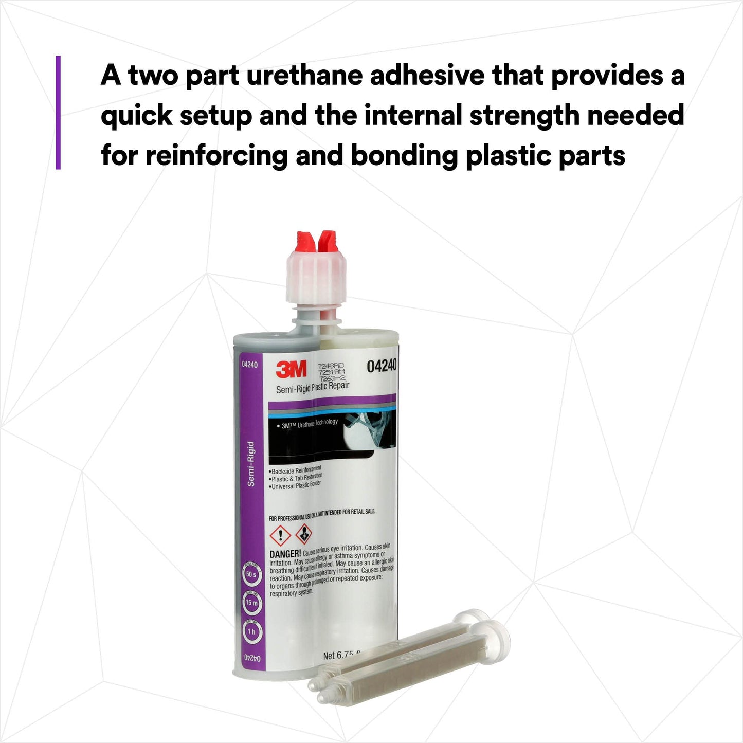 3M Semi-Rigid Plastic Repair 04240, Strong Adhesion, Long Lasting, Fast Curing, Dual Syringe, 200 mL Cartridge