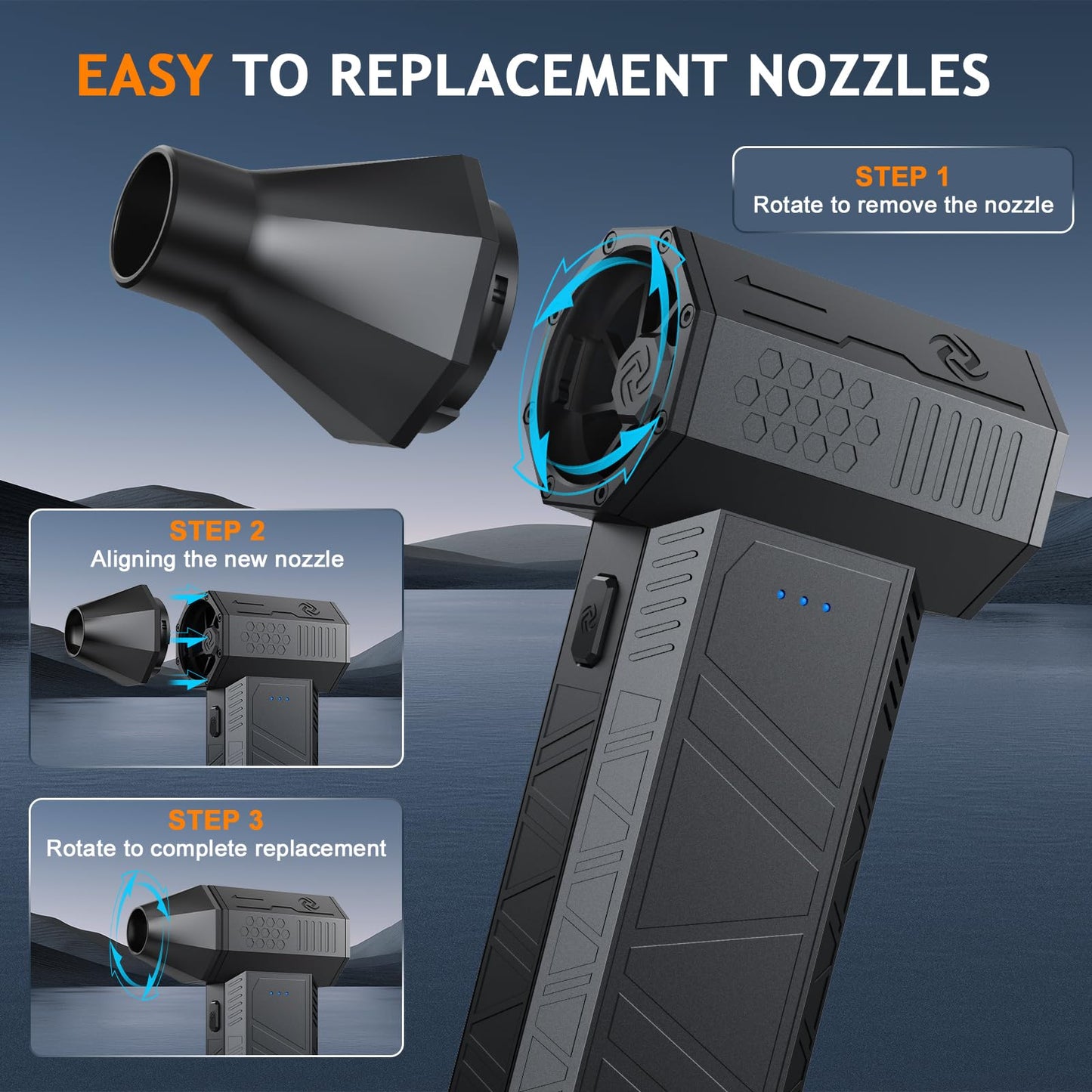 Compressed Air Duster - 180000RPM Powerful Electric Air Duster, 3 Gear Adjustable Cordless Air Blower, Rechargeable Dust Cleaner for Keyboard, Computer, Home, Outdoor, Car