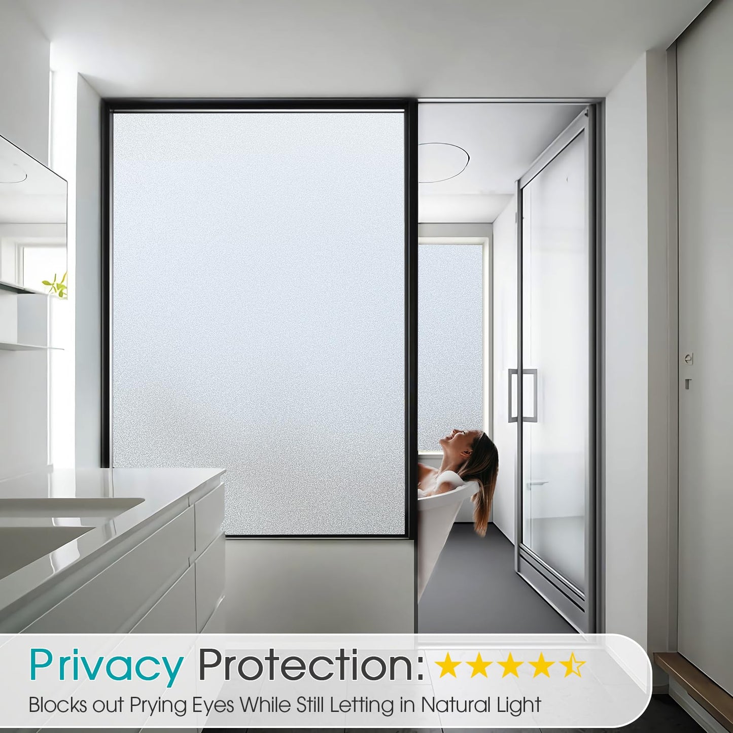 Coavas Window Privacy Film Frosted Glass Static Cling UV Sun Blocking Heat Control Window Tint Day and Night Insulation Home Bathroom Door Decorative Frosting Cover (23.6 x 78.7 Inch, Pure)