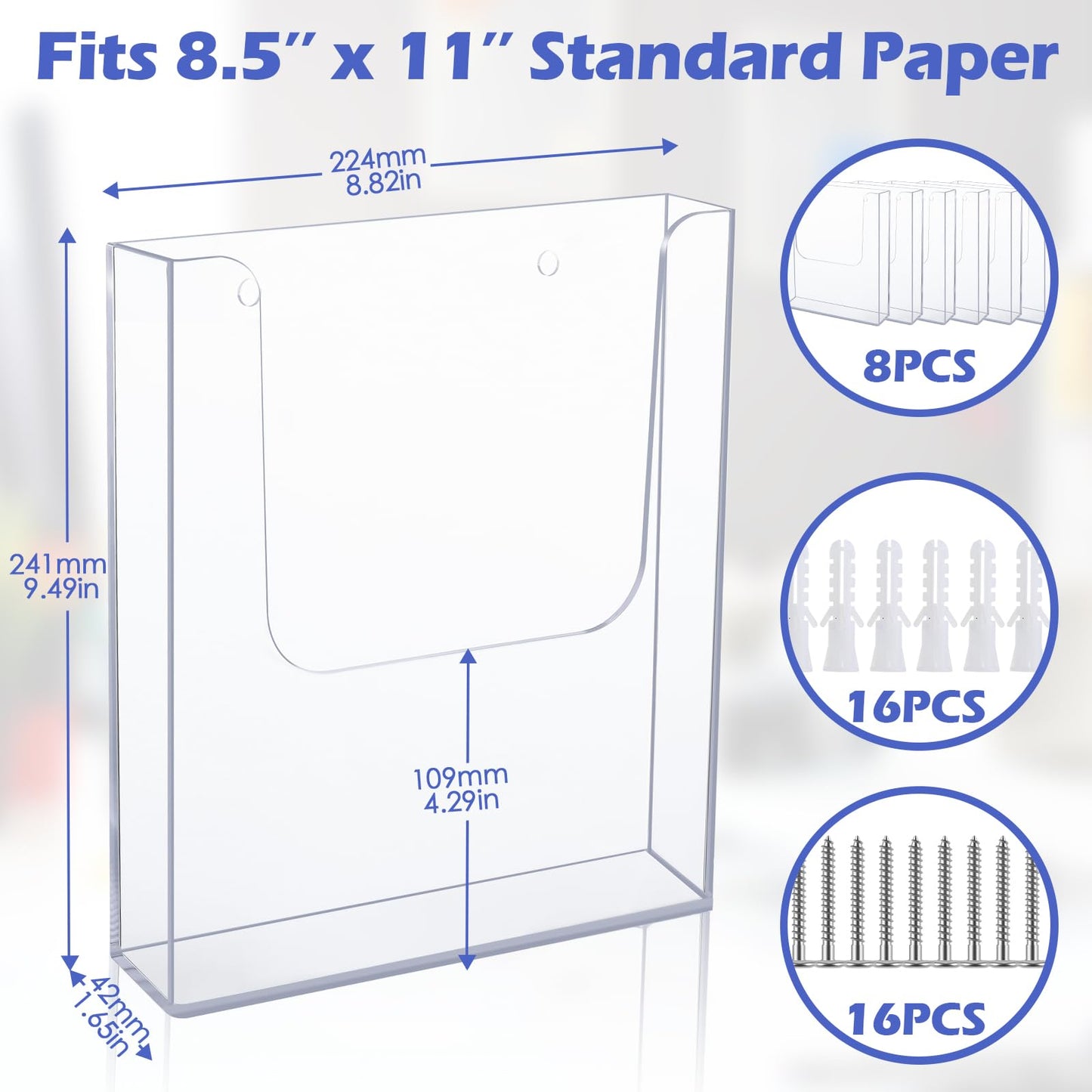 Ripeng 8 Pack Brochure Holder Wall Mount 8.5 x 11 Inch Clear Flyer Stand Acrylic Magazine Booklet Display Stand Plastic File Mail Literature Pamphlet Holder for Paper Organizer Rack Display