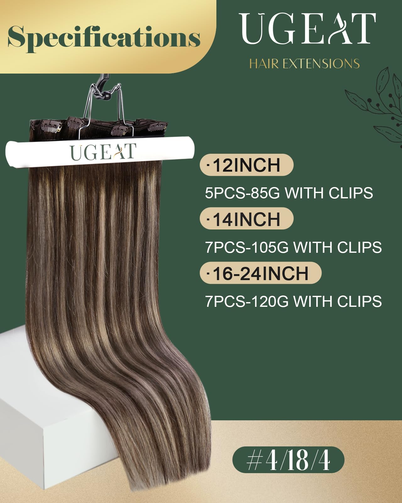 Ugeat Clip in Hair Extensions Real Human Hair Balayage Dark Brown Ombre Ash Brown Hair Extensions Real Human Hair Clip ins Thick Clip in Hair Extensions 16 Inch 7pcs 120g
