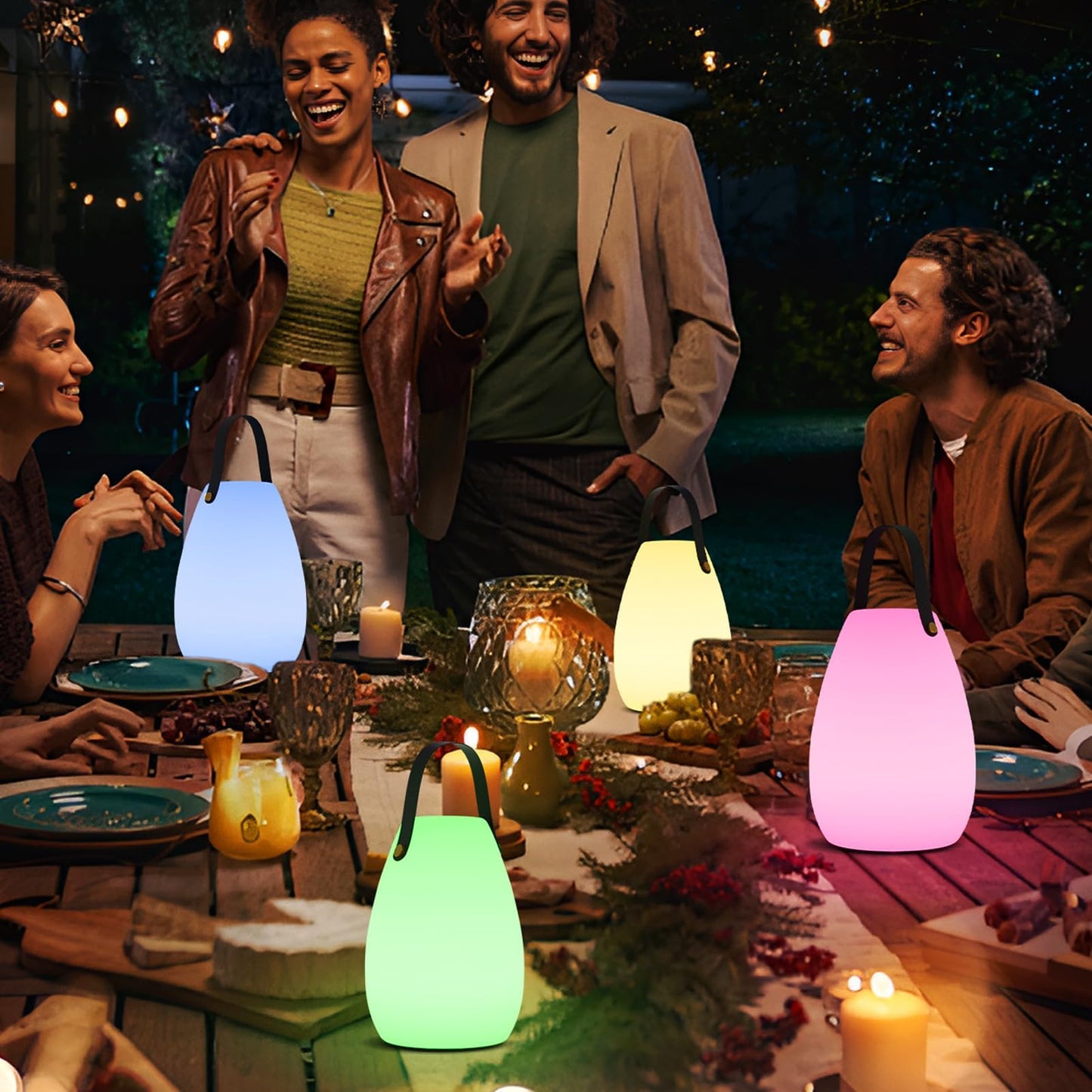 uuffoo 2 Pack Rechargeable Portable Table Lamp, Cordless RGB Lantern with Remote, Decorative LED Night Light, IP44 Waterproof Indoor Outdoor Lamp for Bedroom Patio Garden Wedding Party