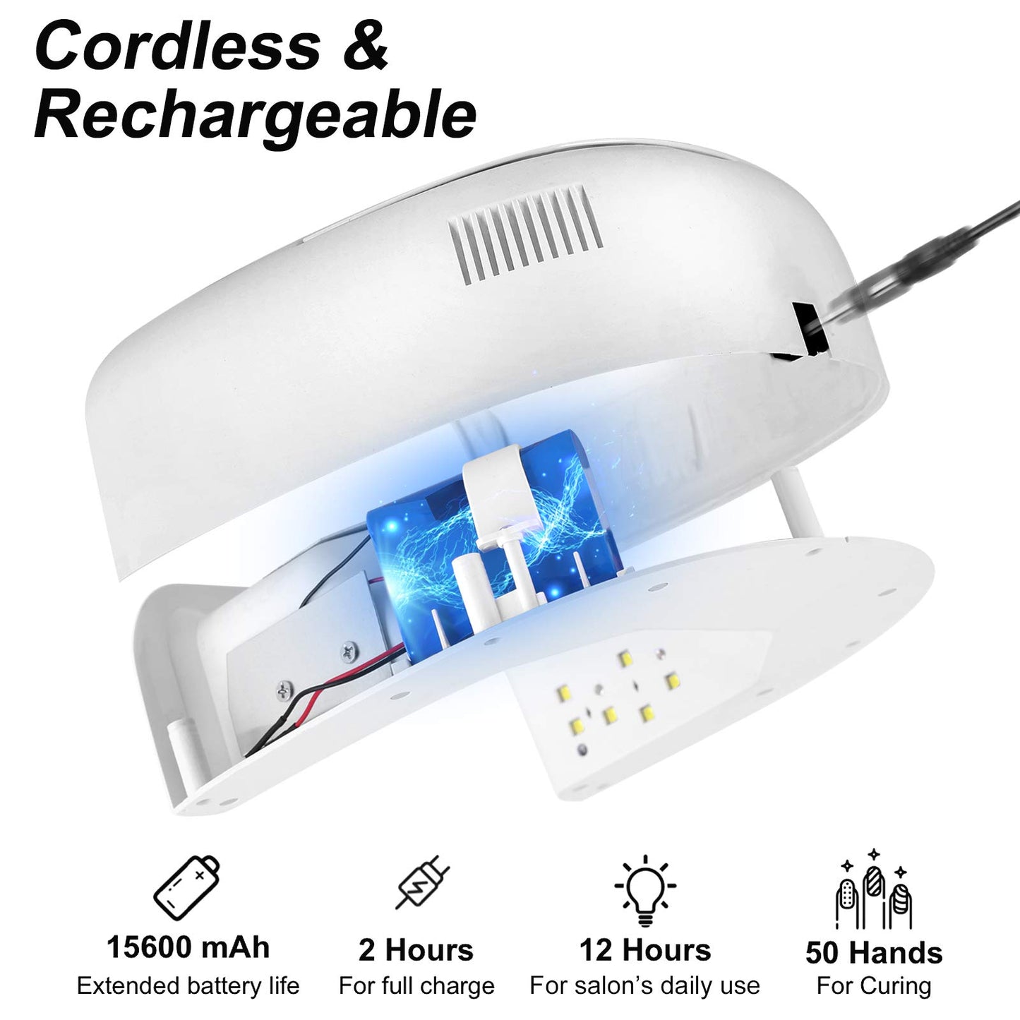 60W Rechargeable UV LED Nail Lamp, Faster Wireless Nail Dryer Gel Polish Light 42 Beads & Portable Handle, Professional Curing Lamp for Fingernail and Toenail (White)