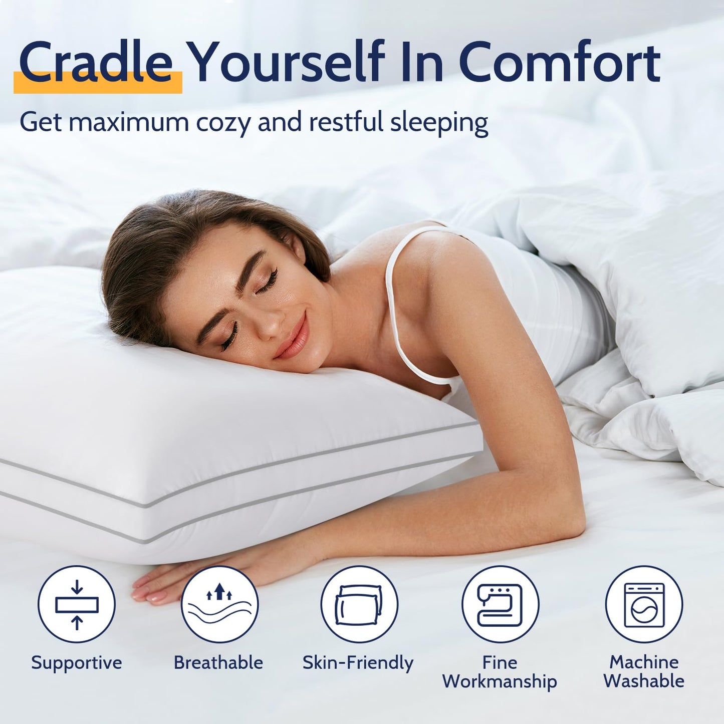 ROUMEA Pillows Standard Size Set of 2, Bed Pillows for Sleeping 2 Pack, Luxury Hotel Quality, Supportive Standard Pillows with Soft Down Alternative for Back Stomach Side Sleepers, Machine Washable