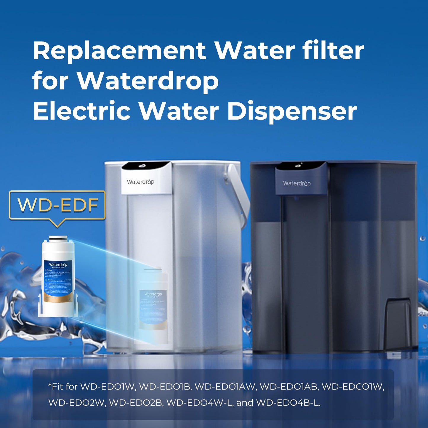 Waterdrop WD-EDF Replacement Filters for Waterdrop Electirc Water Filter Pitcher ๐๐-๐๐๐๐/๐๐๐๐/๐๐๐๐/๐๐๐๐๐/๐๐๐๐๐, 3 Months or 200 Gallons, NSF/ANSI 401&53&42, 3 Filters