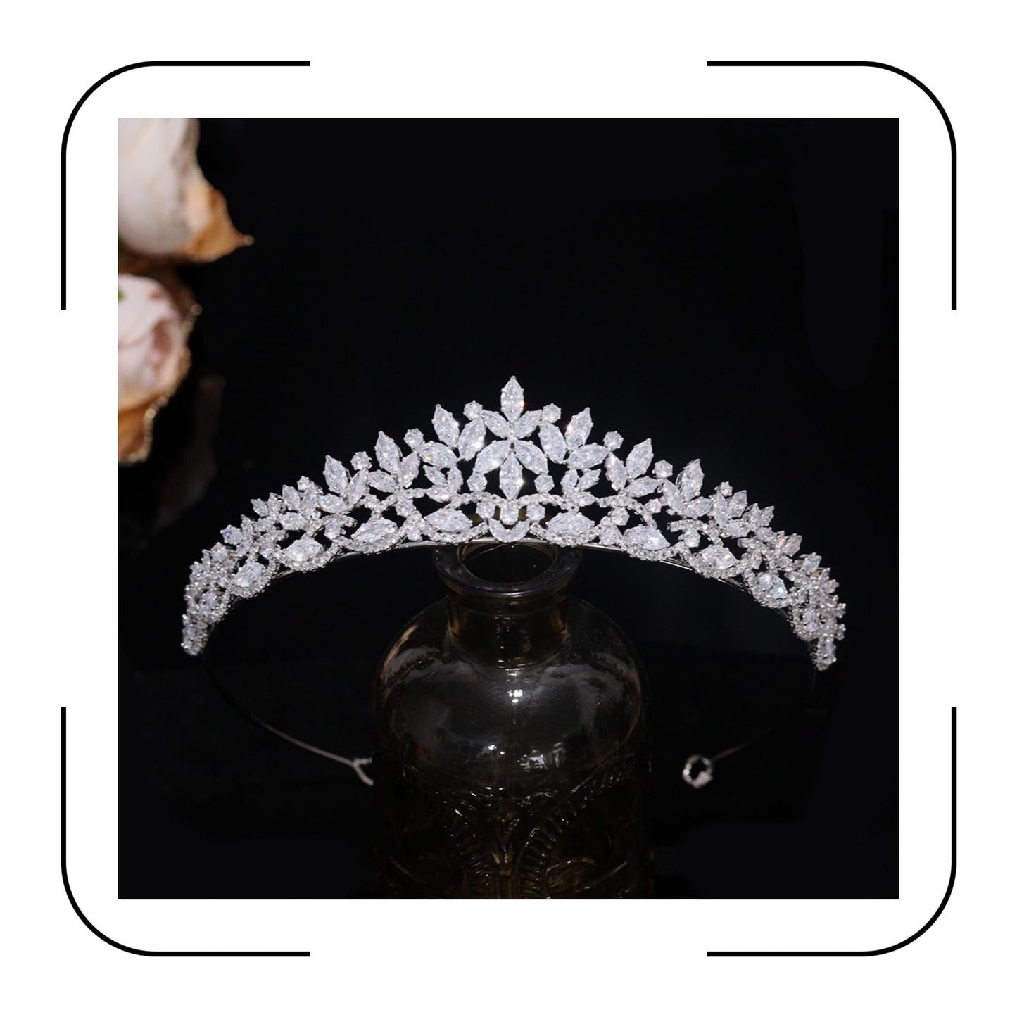 Aoligrace Silver Cubic Zirconia Small Wedding Crowns for Bride CZ Birthday Party Floral Tiaras Sweet 16 Prom Hair Accessories
