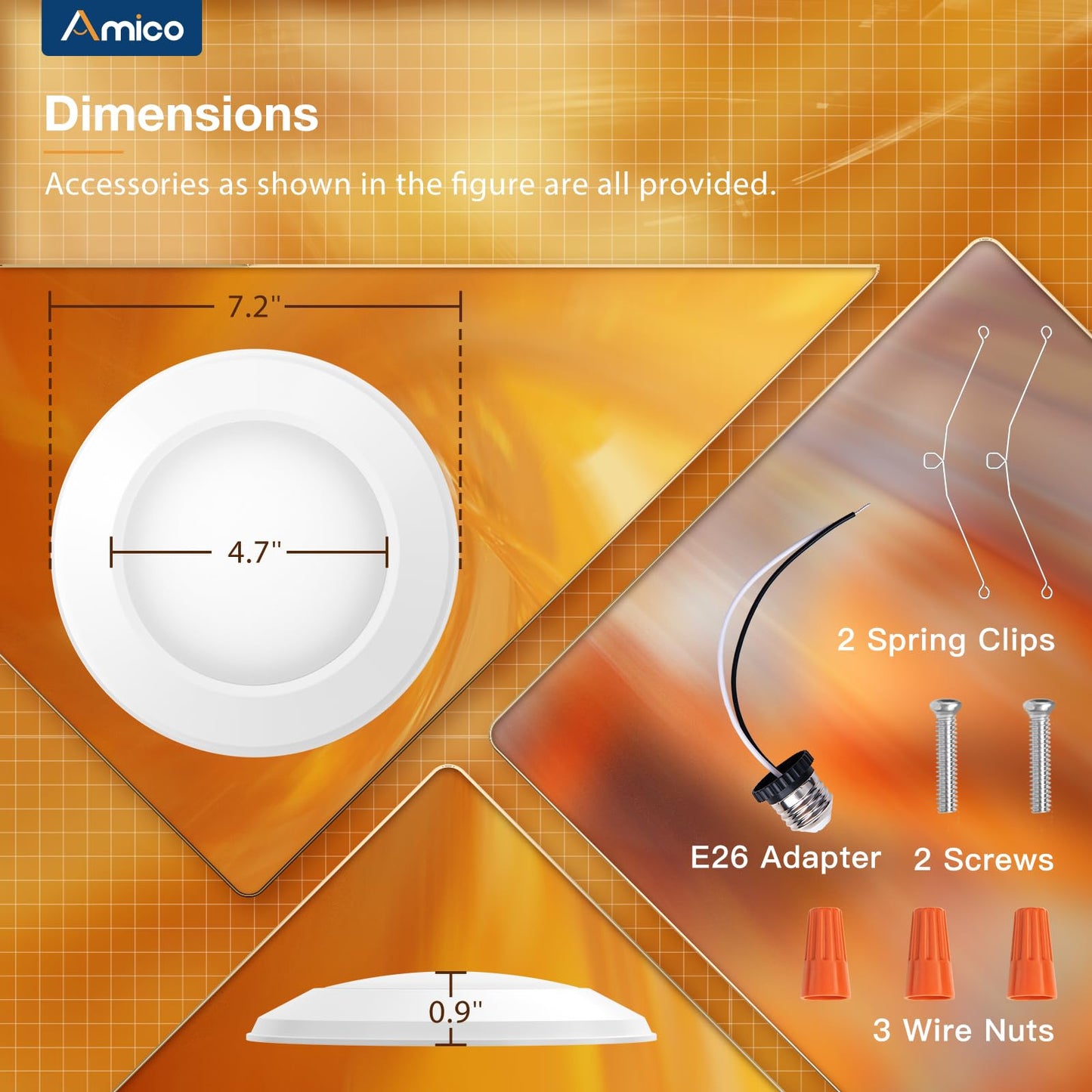 Amico 12 Pack 5CCT 5/6 Inch LED Disk Lights with Night Light, Dimmable Flush Mount Ceiling Disc Light, 2700K-6000K Selectable 12W Eqv 110W, 1050LM,Low Profile Surface Mount Ceiling Lights, ETL&FCC