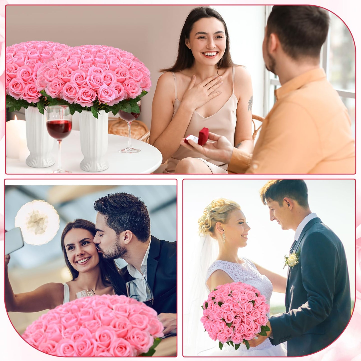 Ovveroche 80 Pcs Roses Artificial Flowers, Silk Pink Artificial Flowers Petals Long Stem Roses for Wedding Bouquet Home Party Decor