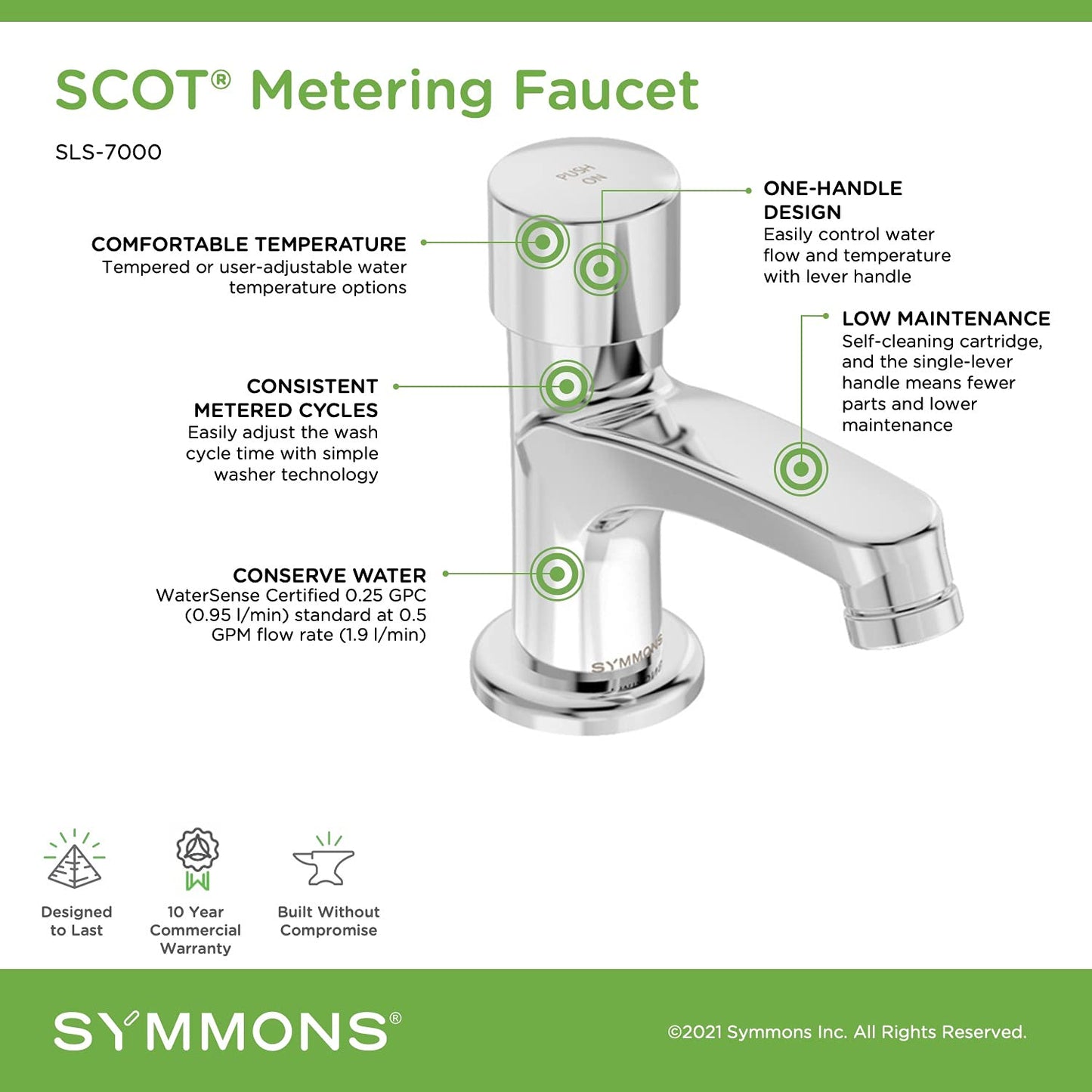 Symmons SLS-7000 SCOT Metering Lavatory Faucet in Polished Chrome (0.5 GPM)