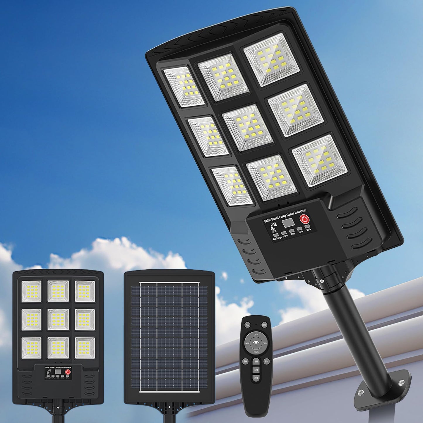 Solar Street Lights Outdoor Waterproof,6500K Solar Lights Outdoor 12000LM LED Solar Flood Light, 320 Wide Angle with Motion Sensor and Remote Control for Yard,Fence,Parking lot,Garage,Yard (4 Pack)