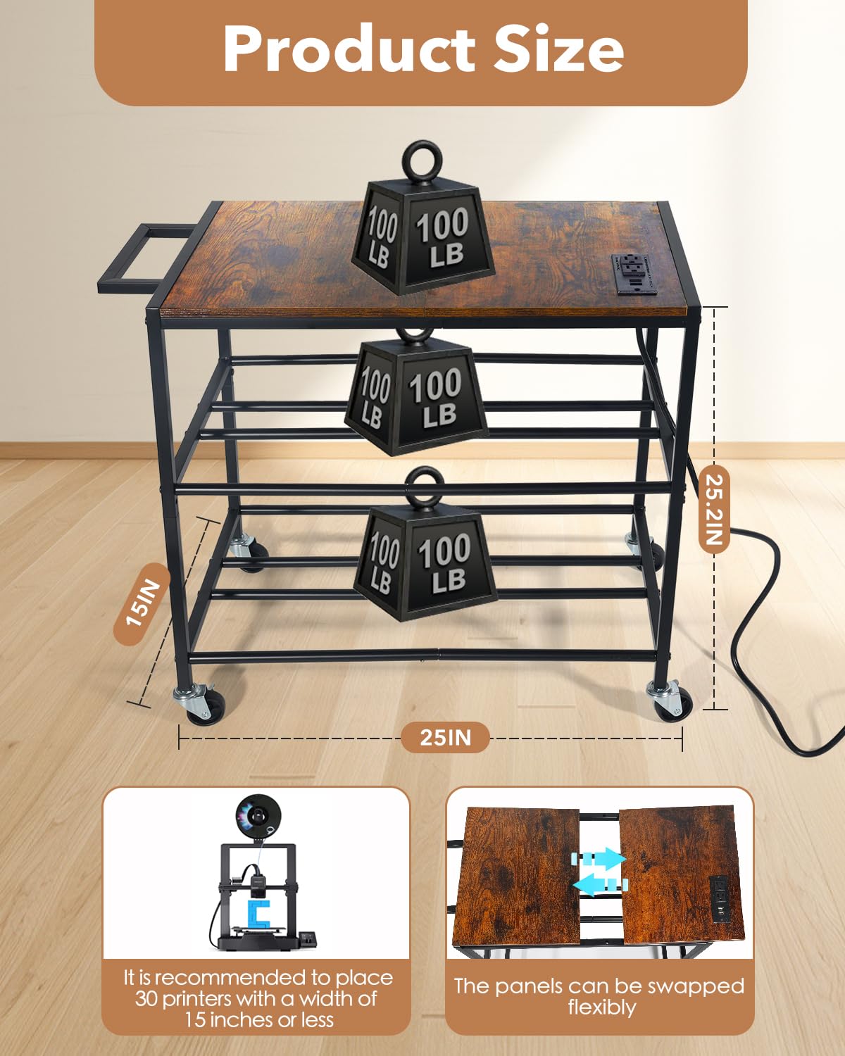 3D Printer Stand with Filaments Storage,Suitable for Small 3D Printers,3D Printer Table/Cart/Desk Suitable for Workshops, Homes and Offices