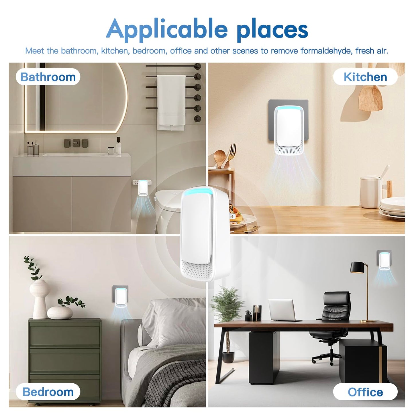 Plug In Air Ionizers - Negative Ion Technology Air Purifier - Quiet Operation Air Freshener for Home, Bedroom, Office, Garage Room - Portable Air Purifiers Odor,Pets Smell - Air Cleaner White (4 Pack)
