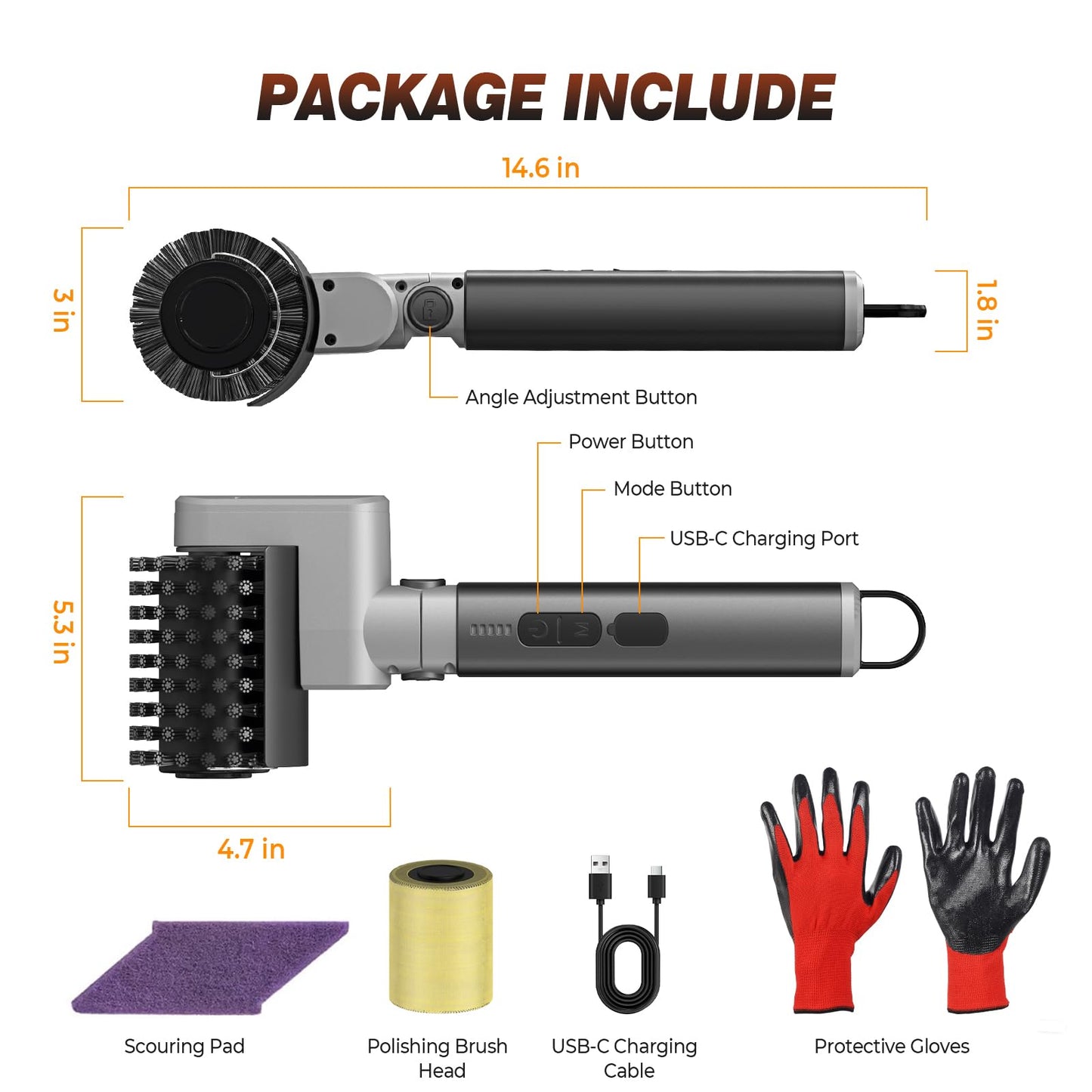 Electric Grill Brush for Outdoor Grill, 3-Speed Rotating Electric BBQ Grill Brush, 5000mAh Rechargeable Battery, 304 Stainless Steel Grill Cleaning Brush with Powerful Burnt Food Removal