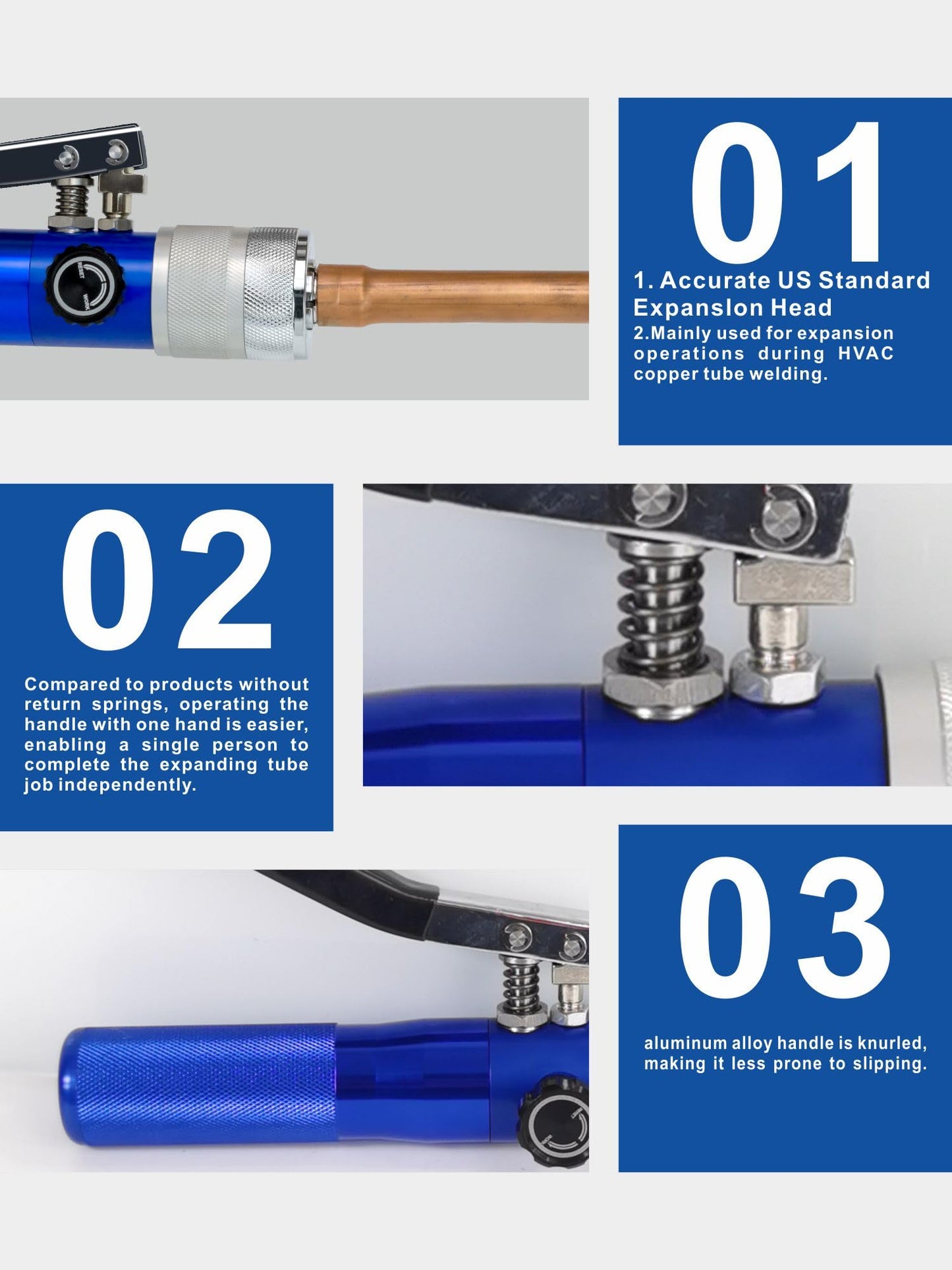 AMZCNC Hydraulic Tube Expander Compact Swaging Tool Kit with Tube Cutter, Deburring Tool and 7 Expander Heads for 3/8 to 1-1/8 Inches Copper Pipes HVAC Expander Tools (3/8“~1-1/8”)
