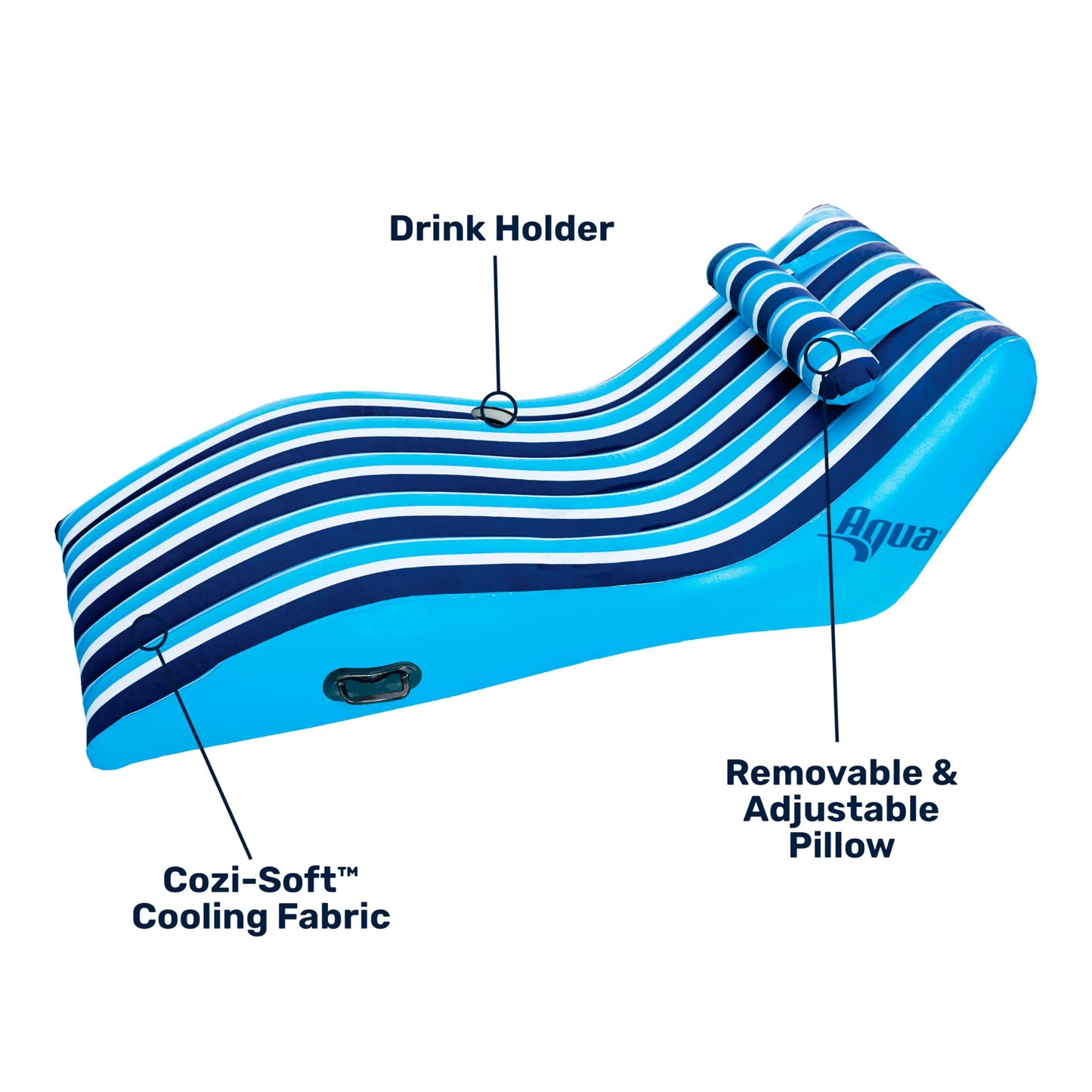 Aqua Ultra-Comfort Floating Pool Chair & Lake Raft with Pillow – 1-Person Heavy Duty Pool Float, Lake Floating Chair – Navy/White Stripe