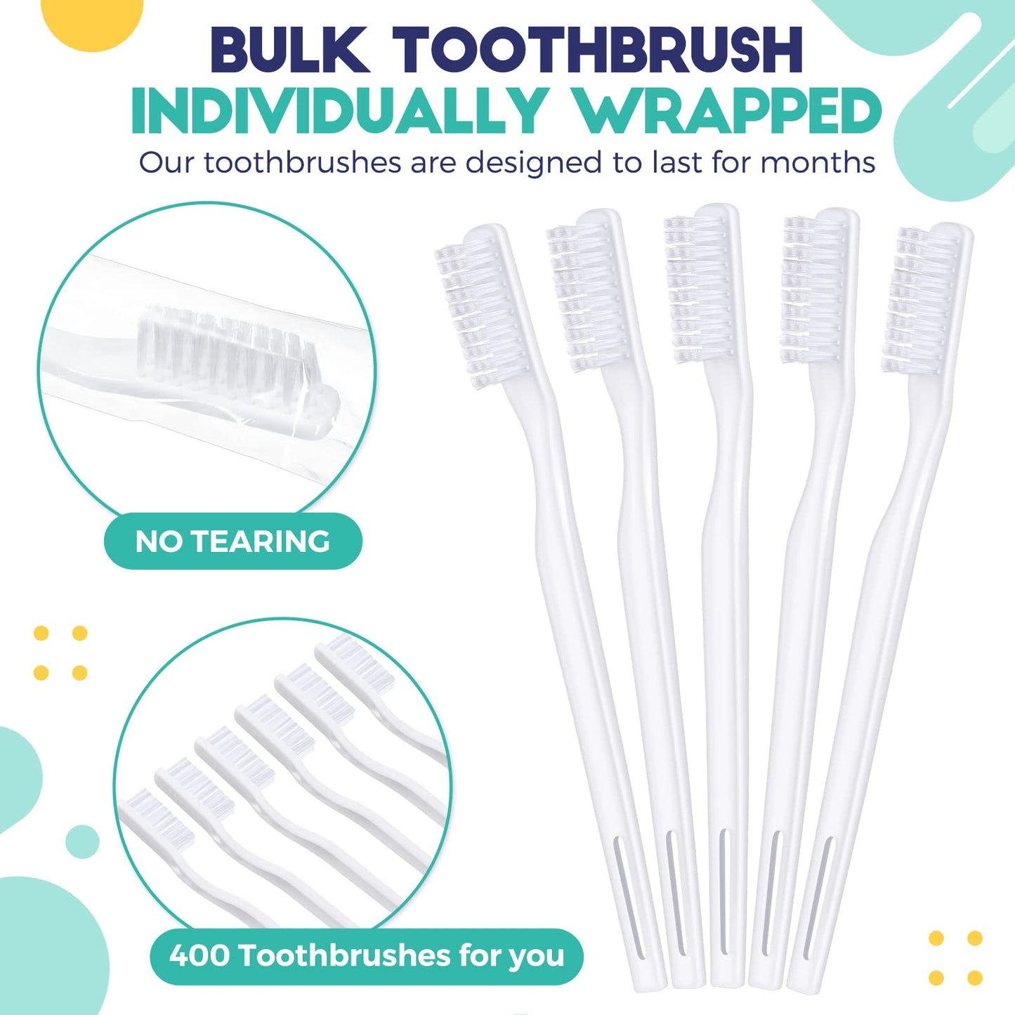 400 Pack Individually Wrapped Disposable Toothbrush Hard Bristle Adult Toothbrush Manual Tooth Brush Travel Toothbrushes Single Use Toothbrush for Homeless Women Men Hotels Guest Rooms, White