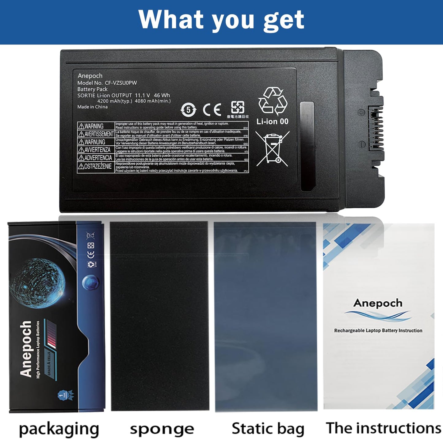 Anepoch CF-VZSU0PW Laptop Battery Replacement for Panasonic TOUGHBOOK CF-54 CF-54F0961NE CF54 Series CF-VZSU0LW CF-VZSU0PR CF-VZSU0GW 11.1V 46Wh 4200mAh