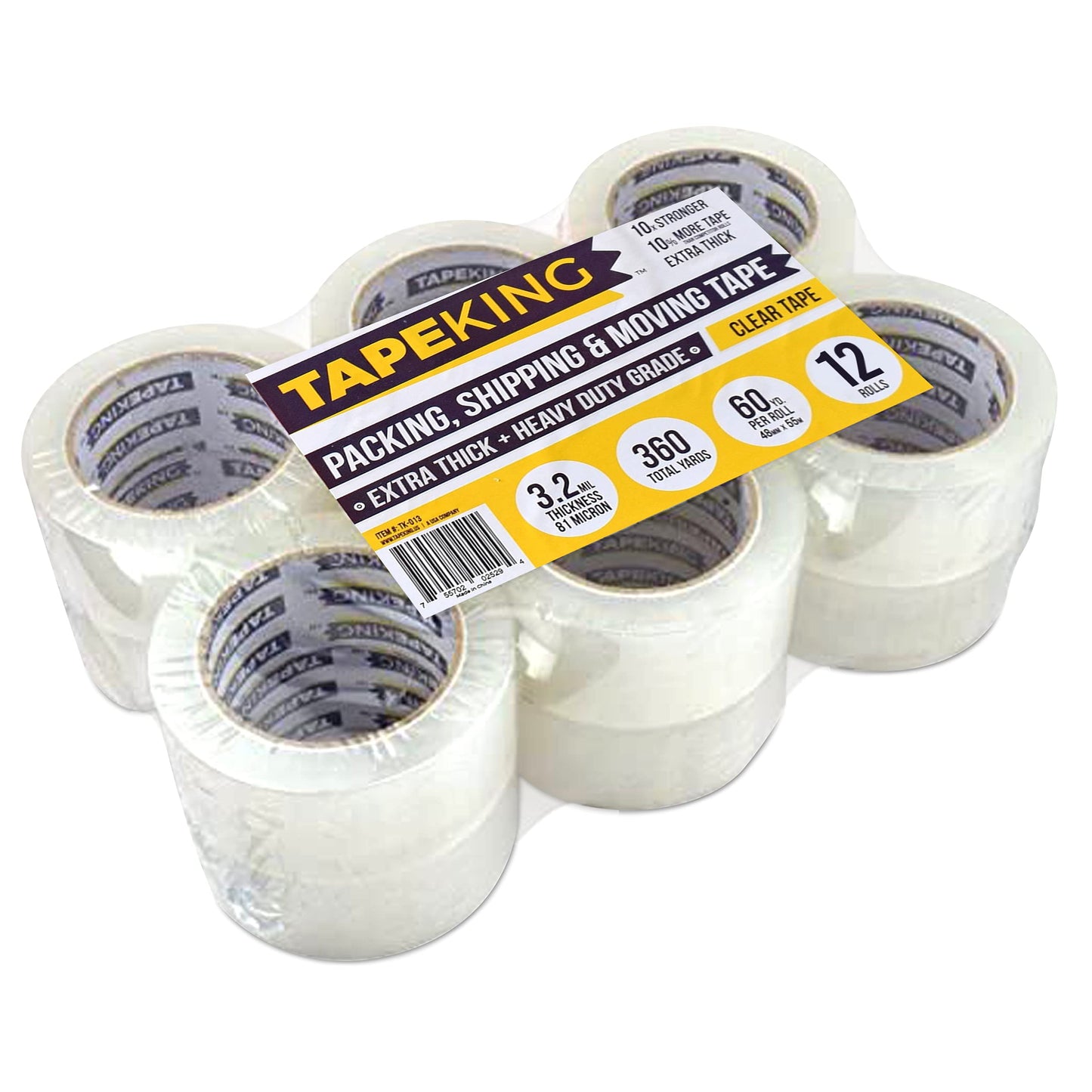 Tape King Clear Packing Tape Ultra Thick | 60 Yards Per Roll (12 Rolls) | 2 Inch Wide Heavy Duty Packing Tape 3.2mil Strong Adhesive for Moving Boxes, Shipping Cartons & Sealing (720 Yards)