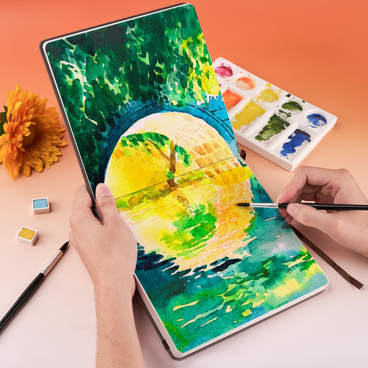 Lightwish Square Watercolor Sketchbook,2 Pack Total 40 Sheets,100% Cotton,300gsm/140lb,Acid-Free,Cold Press Watecolor Paper Journal for Artists Adults Students,7.48 * 7.48 Inches