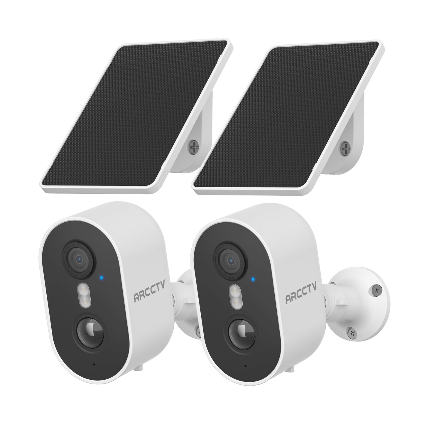 ARCCTV Security Camera Wireless Outdoor, 4MP Recharge Battery Powered WiFi Camera with Solar Panel, Motion Detection, Color Night Vision, 2-Way-Audio, 2.4G/5G Dual Band WiFi (2 Pack)
