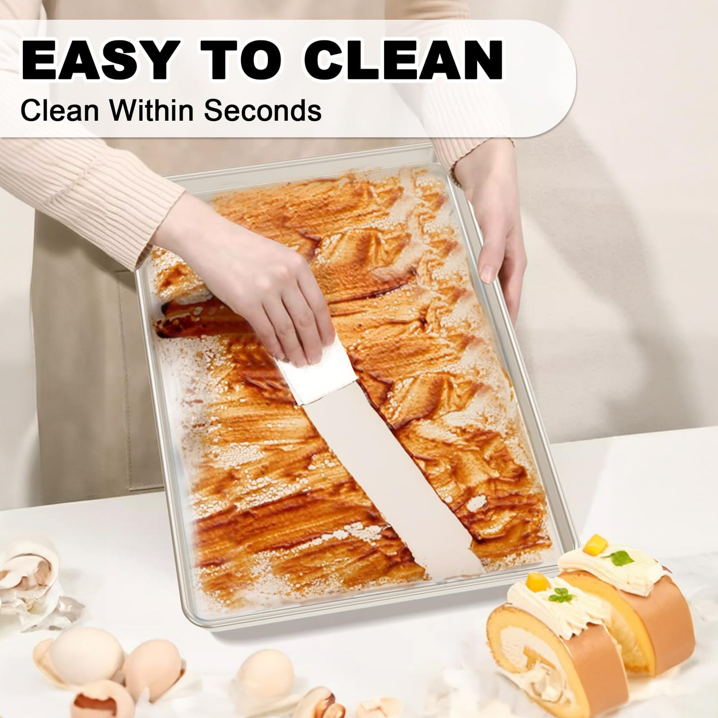 24 Inch Baking Sheet Pans with Rack Set, Natural Aluminum Cookie Sheet, Extra Large Commercial Quality Baking Sheet Pan Set, Warp Resistant Nonstick Thick Cookie Tray Pans for Baking, Roasting