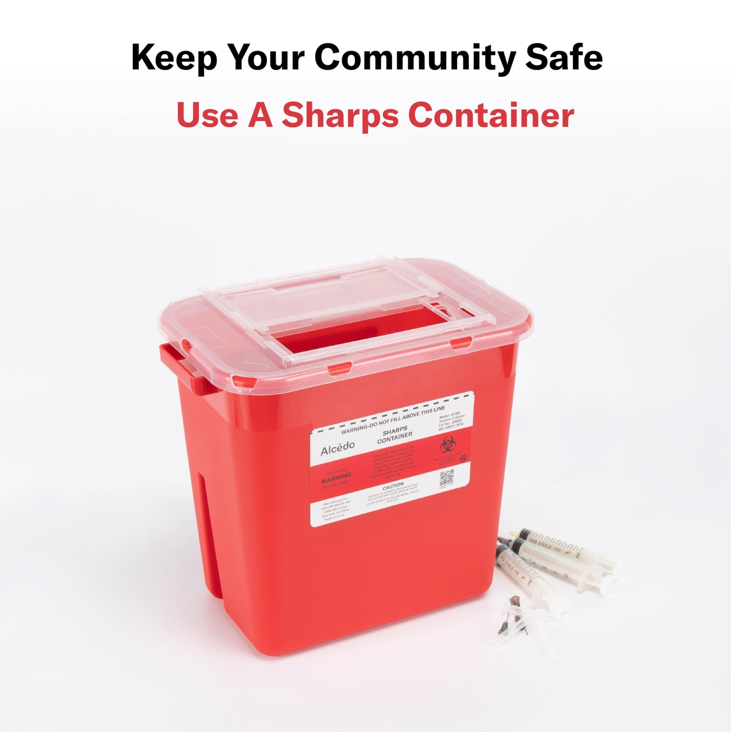 Alcedo Sharps Container for Home Use 2 Gallon (5-Pack), Biohazard Needle and Syringe Disposal, Professional Medical Grade