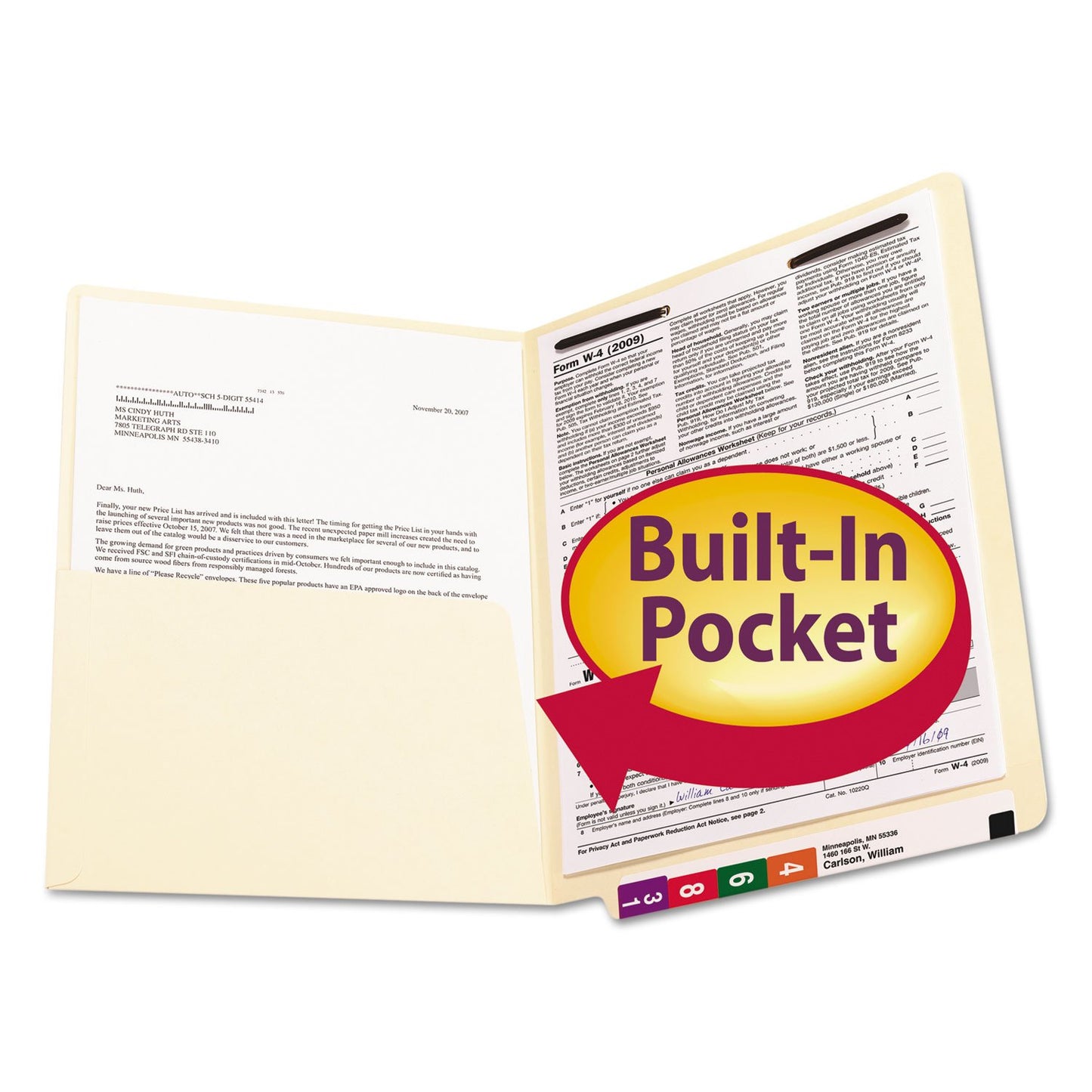 Smead End Tab Pocket Folder with Fastener, Straight-Cut Tab, 1 Pocket, Letter Size, Manila, 50 Count
