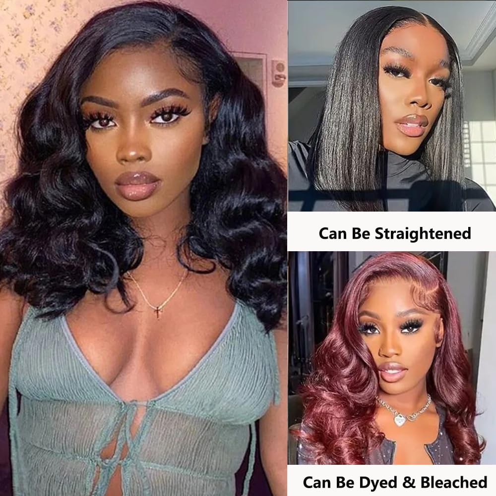 5x5 Glueless Wigs Human Hair Pre Plucked Body Wave Bob Wig Wear and Go Lace Front Human Hair Wigs for Black Women Ready to Wear Wigs for Beginners Pre Cut Lace Closure Wigs No Glue Needed 16 Inch