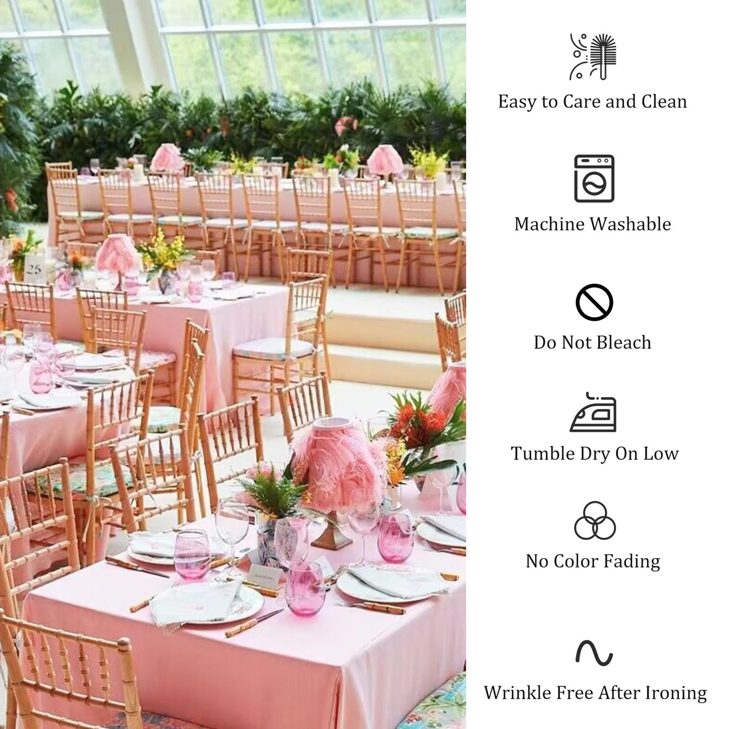 8 Pack Premium Pink Tablecloth 60 x 102 Inch, Rectangle Table Clothes for 6 Foot Rectangle Tables Washable Polyester Fabric Table Covers for Wedding Party Reception Banquet Buffet