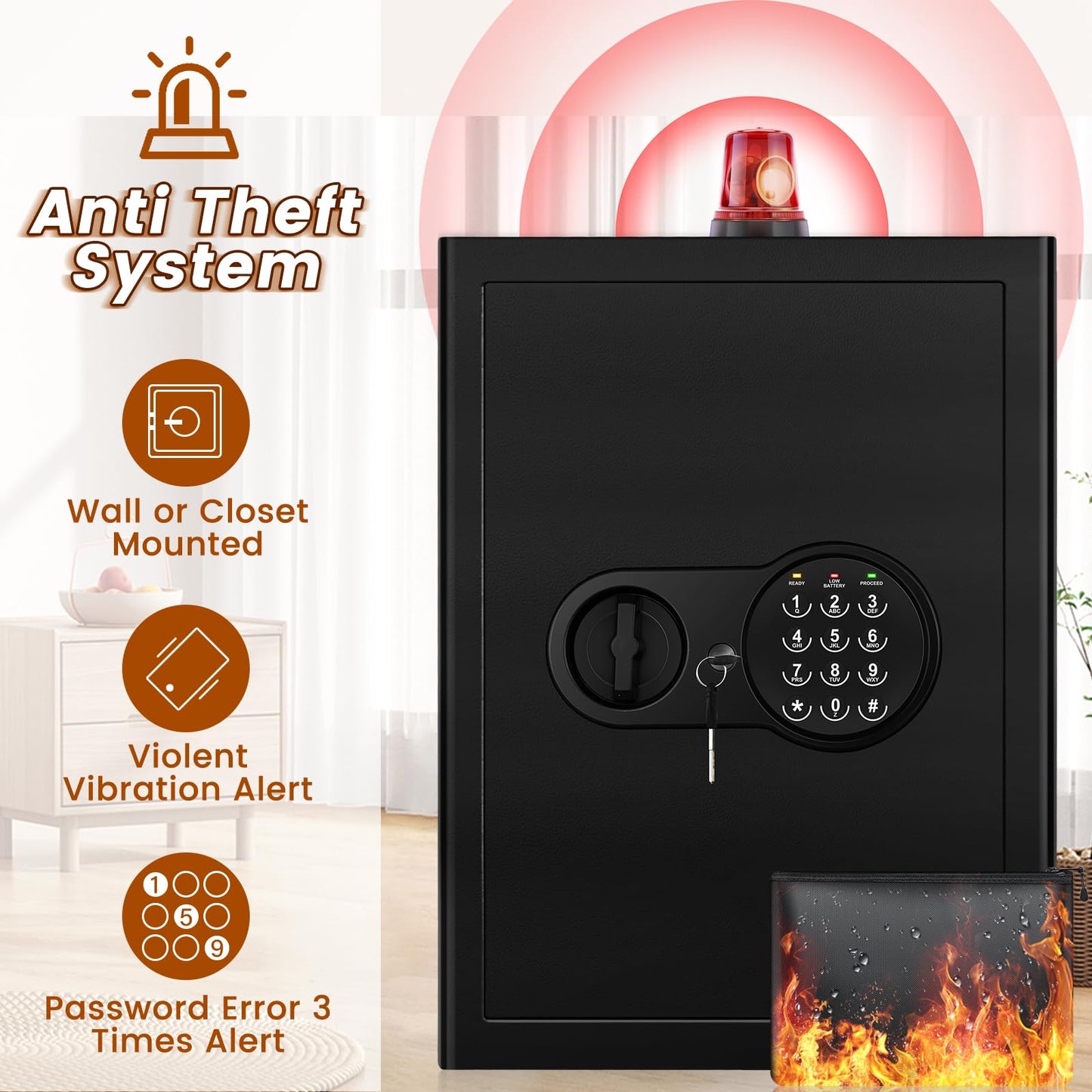 2.8 Cu ft Large Home Safe Fireproof Waterproof, Fire proof Safe Box for Home Documents with Fireproof Bag, Programmable Keypad and Removable Shelf, Anti-Theft Safety Box for Money Medicines Jewelry