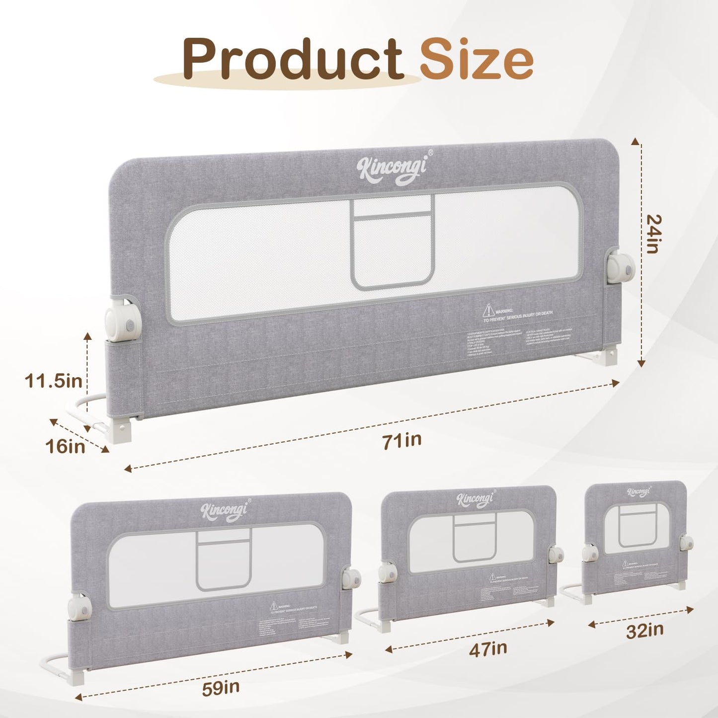 Kincongi Bed Rail for Toddlers, 71 Inch Swing Down Toddler Bed Rails with Wider U-Shape Base, Breathable Baby Bed Rail Guard for King, Queen, Full, Twin Bed Rail for Baby