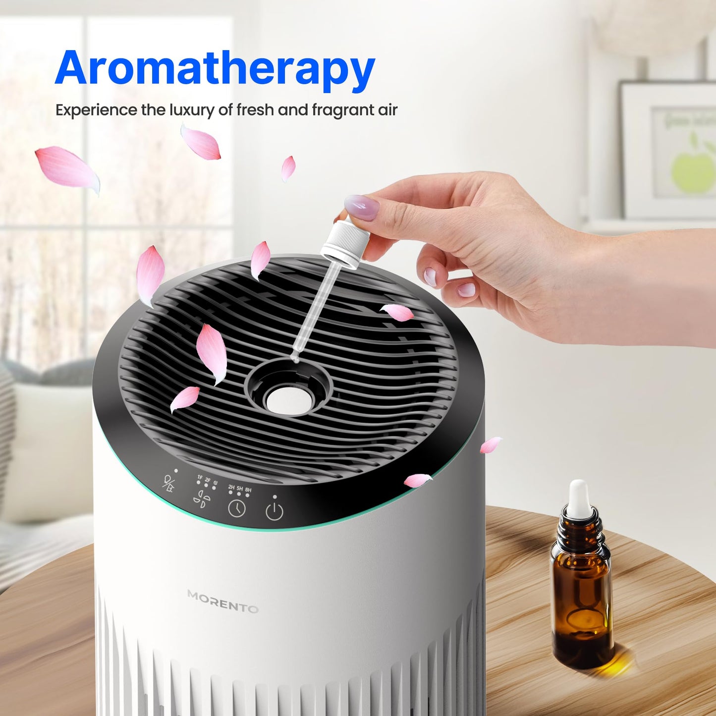 Air Purifiers for Bedroom Home with Sleep Mode for Smoke Pet Dander Odors, Small Air Purifier with Fragrance Sponge, Blue Ambient Light, 23dB Quiet, 2 Pack White