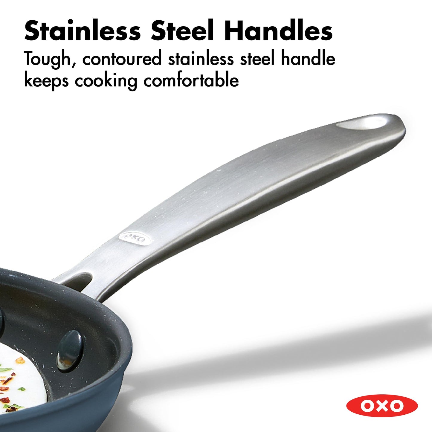 OXO Enhanced 8” Nonstick Frying Pan Skillet, Ceramic PFAS-Free Cookware, Stainless Steel Handle, Eggs & Omelets, Dishwasher & Oven Safe, Storm Blue