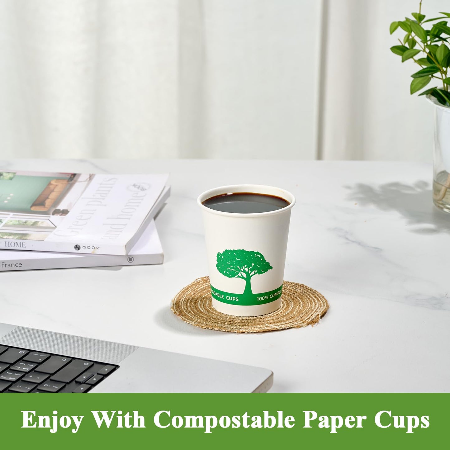 Vplus 400 Pack Compostable Paper Cups, 8 oz Paper Coffee Cups, Biodegradable Disposable Paper Cups, Eco-friendly Hot Drinking Cups for Party, Picnic,and Events