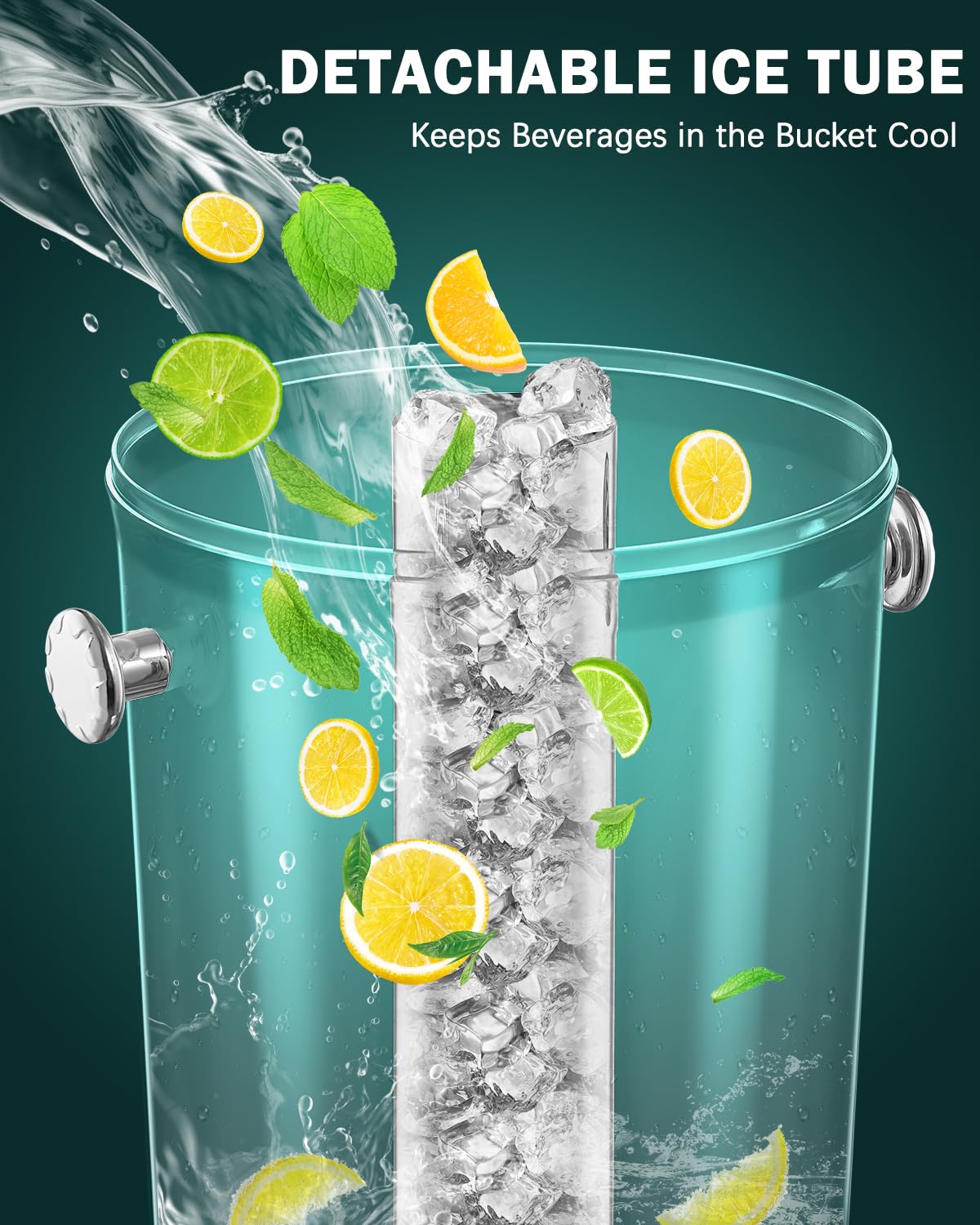 2 Gallon Beverage Dispenser with Stand, Easy-to-Clean Drip Tray Design, Juice Dispenser with Ice Core, Hot & Cold Versatile Stainless Steel Drink Dispensers for Parties Home Lemonade, Clear