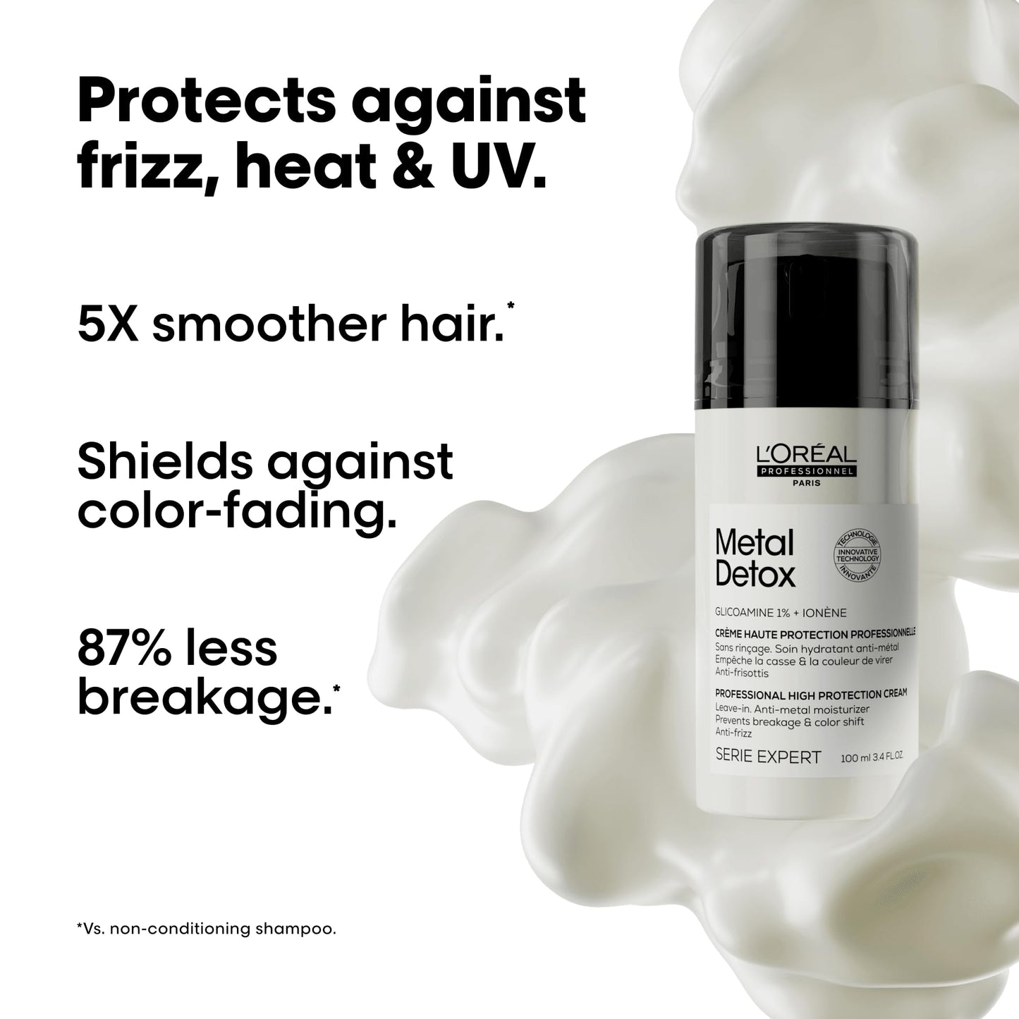 L'Oreal Professionnel Metal Detox Smoothing Cream - Lightweight Styling Leave-In Treatment For All Hair Types, Hydrates and Protects Against Frizz, UV & Metals