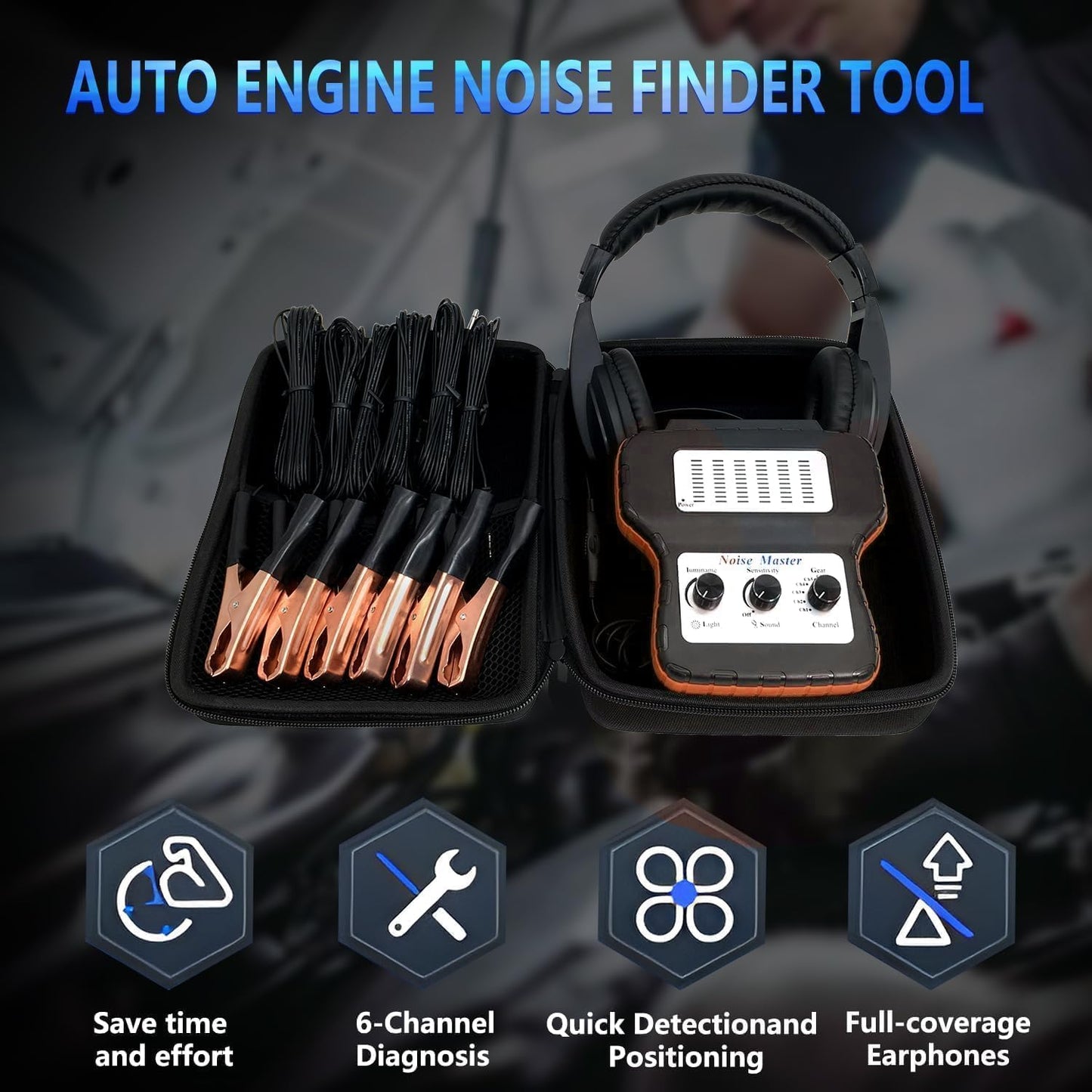 KTTOOL Chassis Ears Automotive Engine Noise Finder, 6 Channel Car Sound Detector Tester Tool Set, Electronic Stethoscope Diagnostic Kit with Headphones