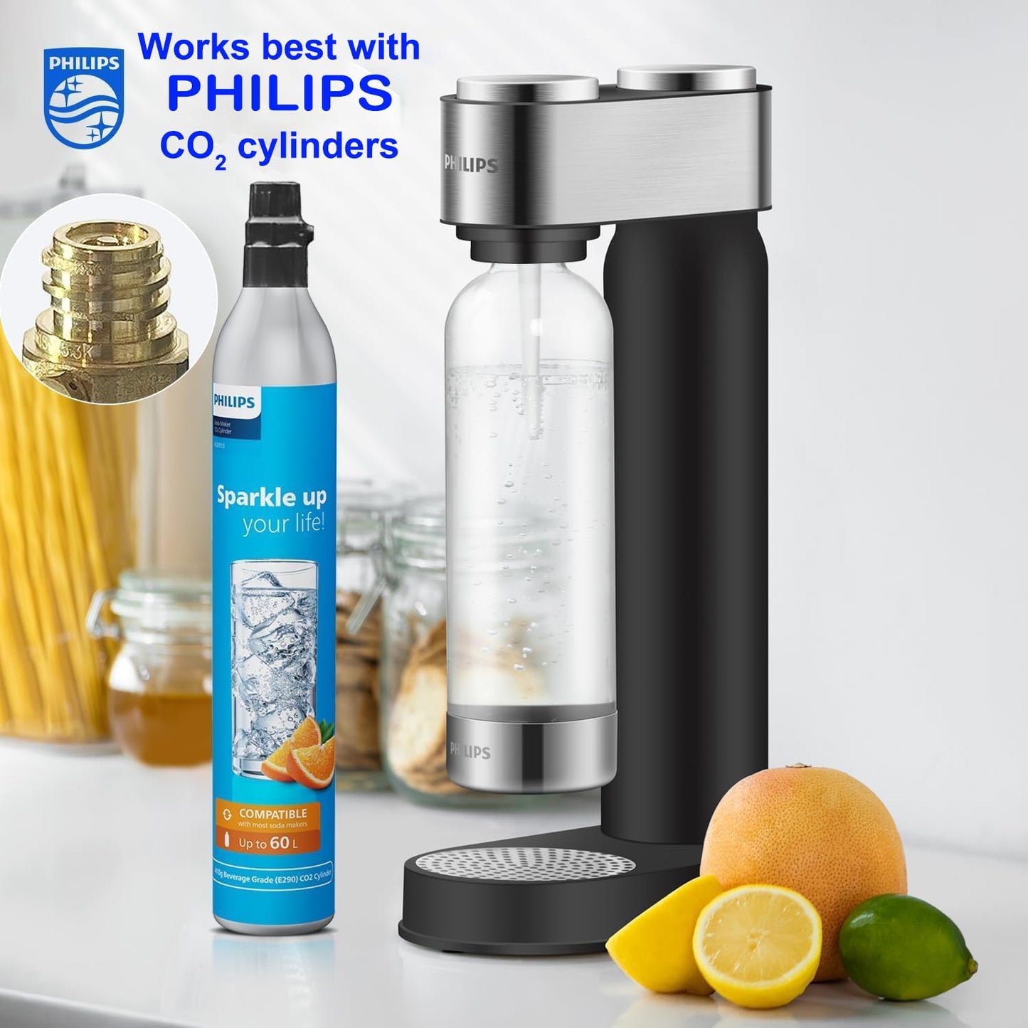Philips Sparkling Water Maker ADD4901GROQ/37, Plastic Soda Streaming Machine with Quick Twist Bottle, 1L BPA free PET Carbonating Bottle, Soda Maker Compatible with 60L CO2 Carbonator (NOT Included)